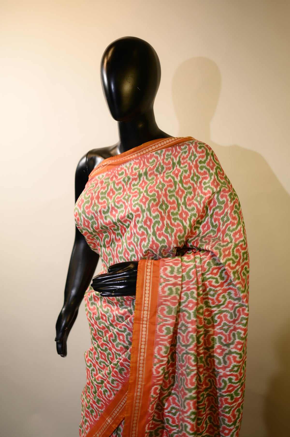 Bibhu Mohapatra Orange & Green Mulberry Silk Pochampally Ikat Saree