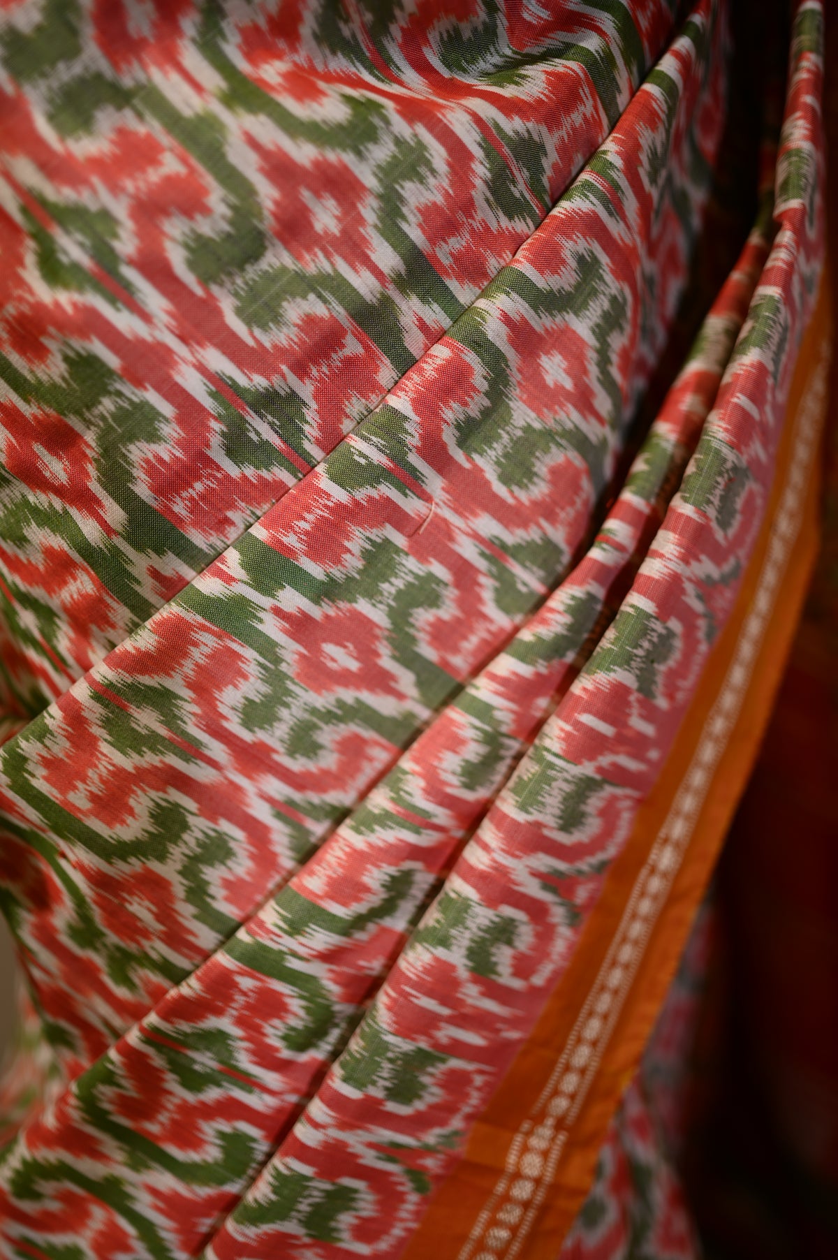 Bibhu Mohapatra Orange & Green Mulberry Silk Pochampally Ikat Saree