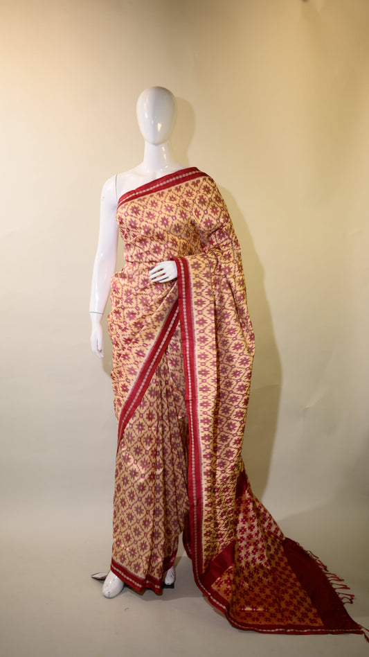 Bibhu Mohapatra Red & Yellow Mulberry Silk Odisha Ikat Saree