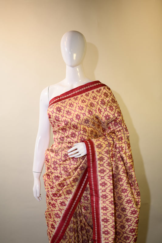 Bibhu Mohapatra Red & Yellow Mulberry Silk Odisha Ikat Saree