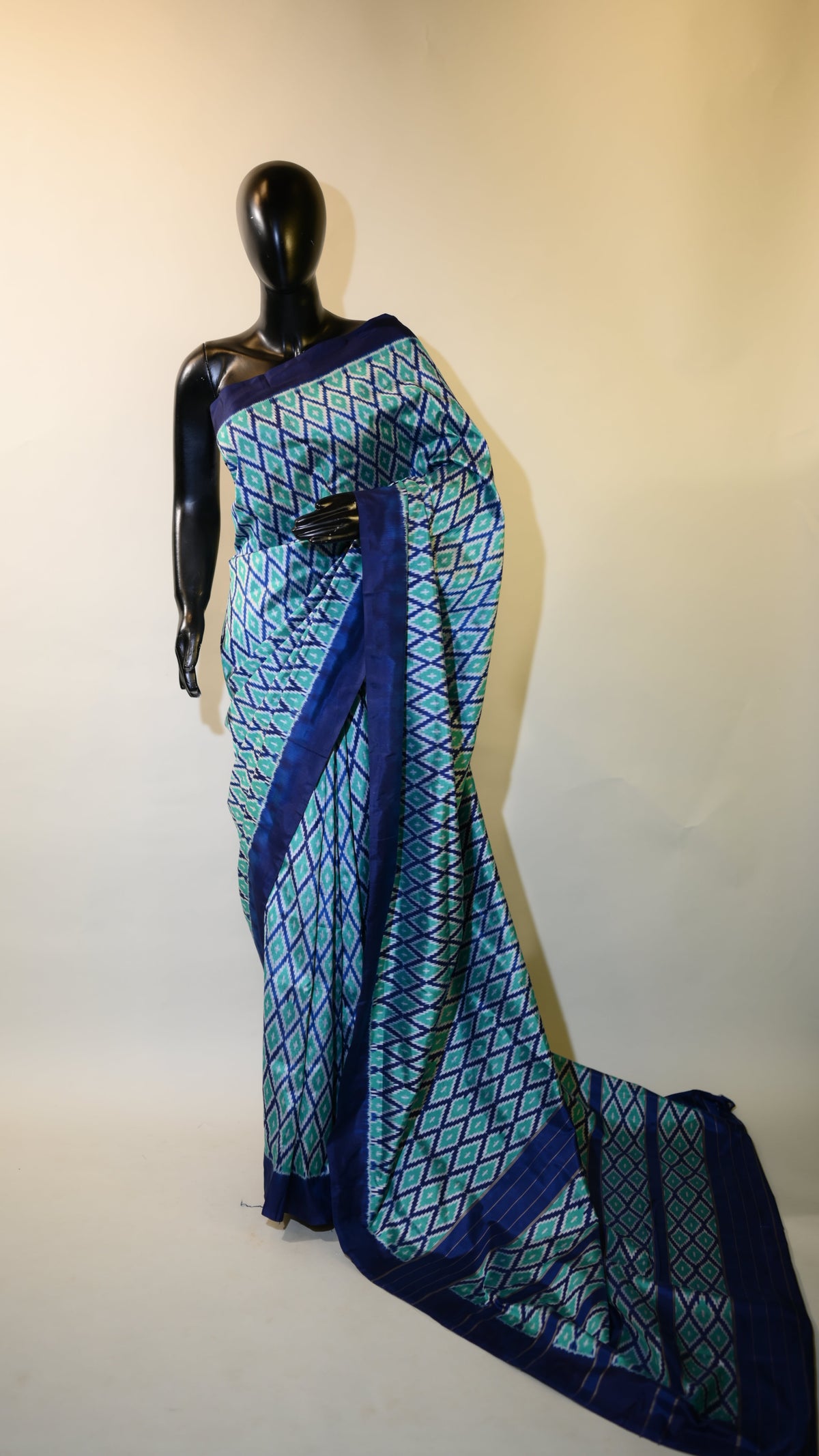 Blue & Green Mulberry Silk Odisha Diamond Style Ikat Saree