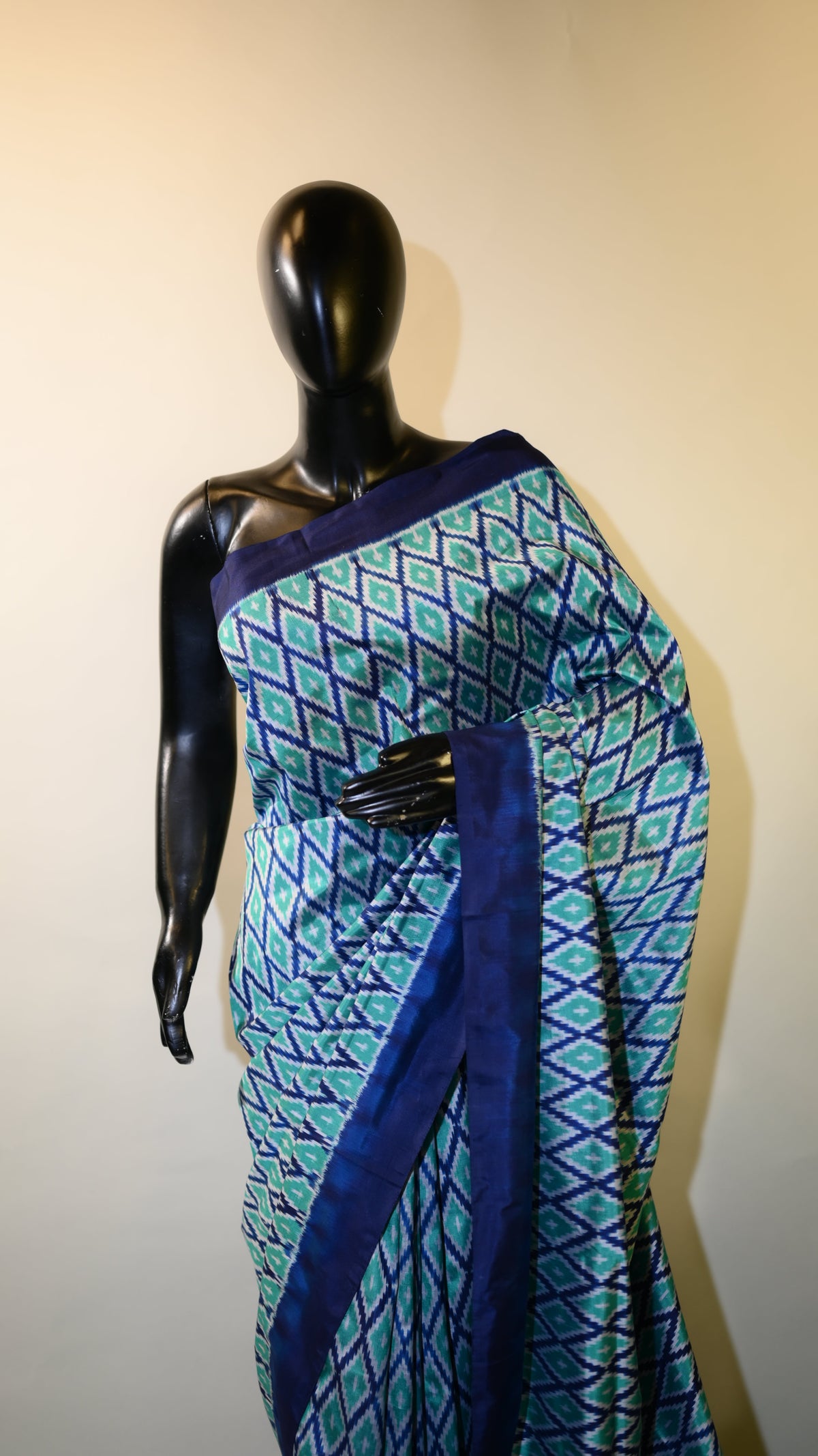 Blue & Green Mulberry Silk Odisha Diamond Style Ikat Saree