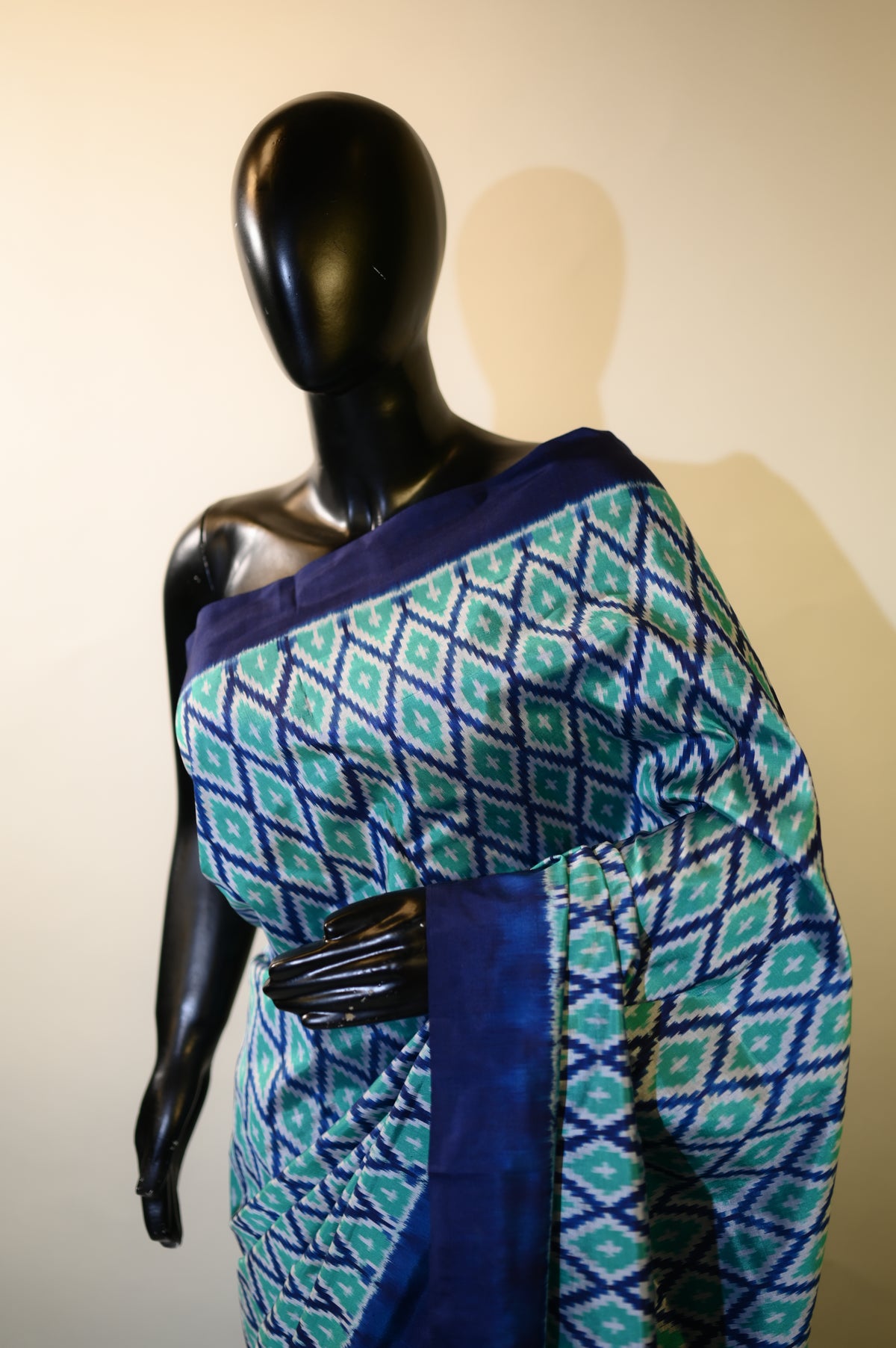Blue & Green Mulberry Silk Odisha Diamond Style Ikat Saree