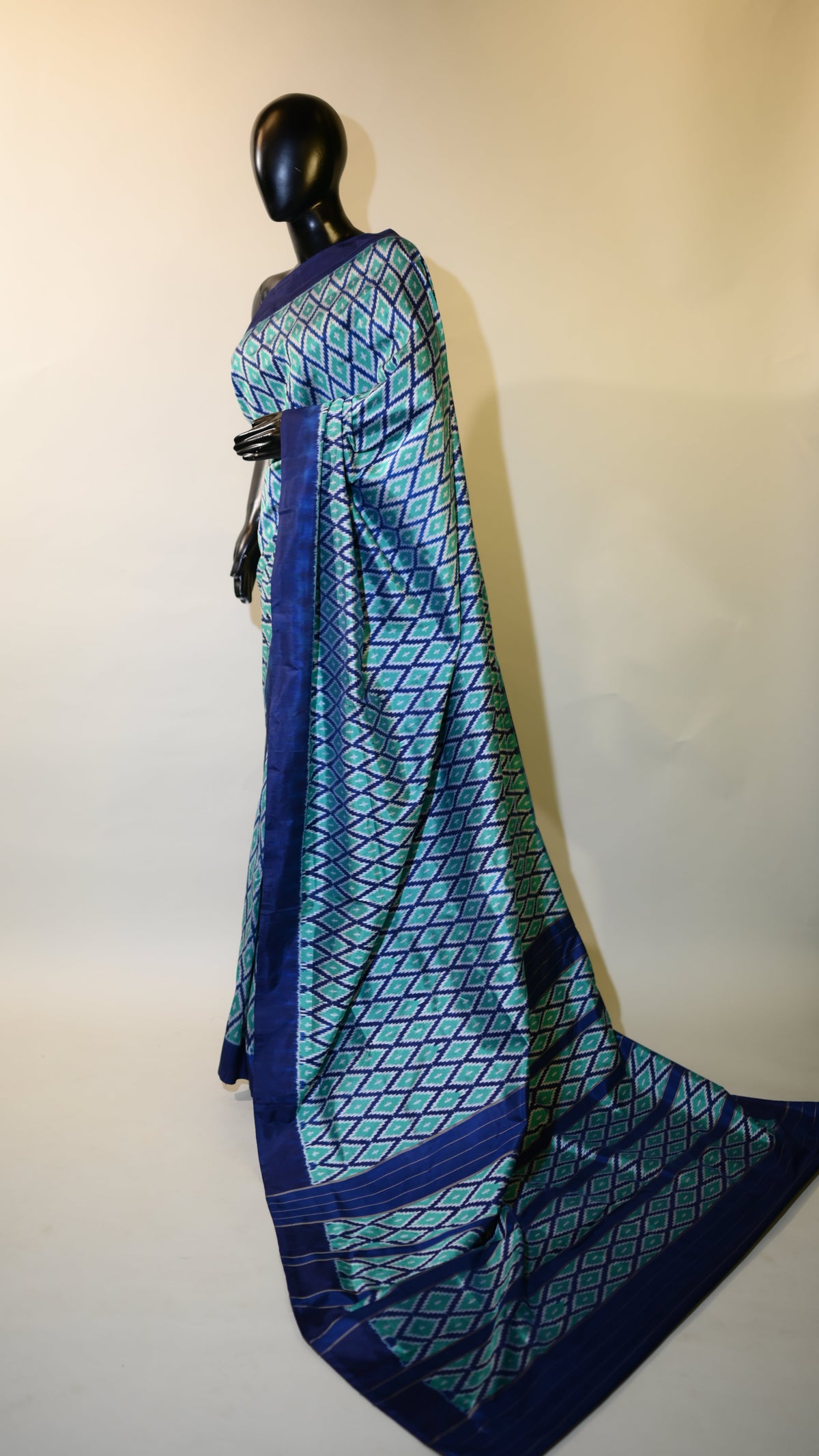 Blue & Green Mulberry Silk Odisha Diamond Style Ikat Saree