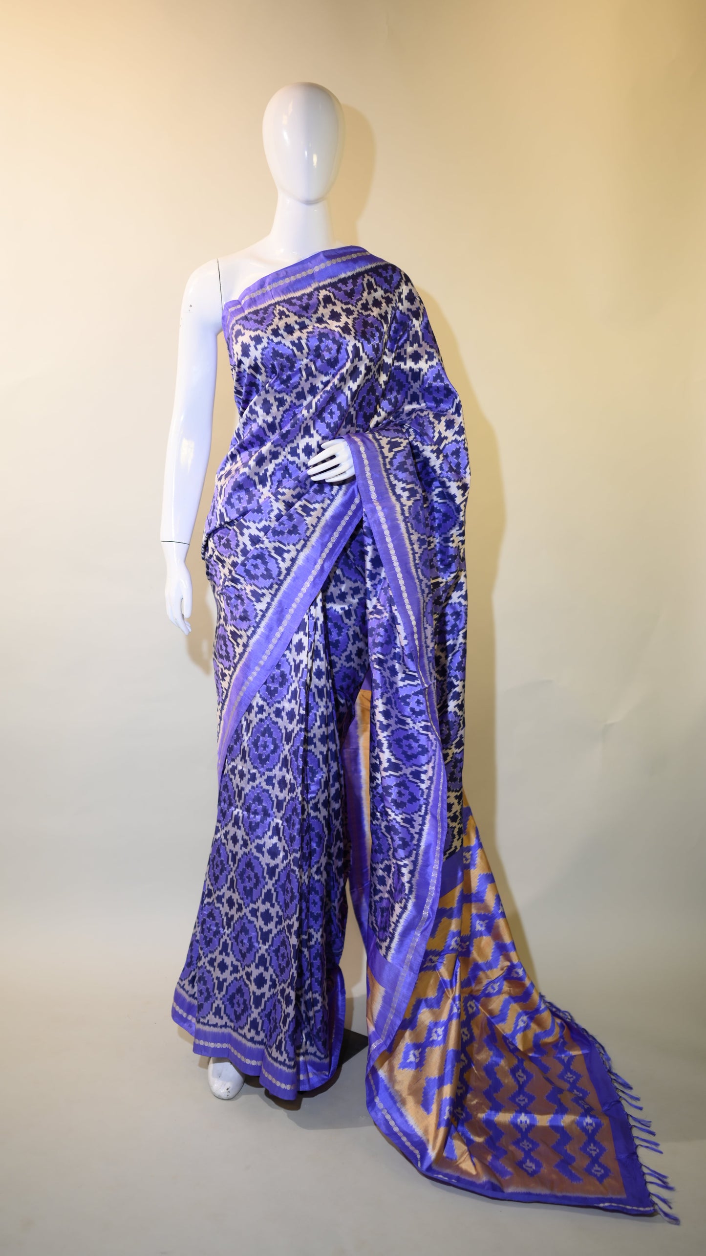 Iris Purple & Yellow Mulberry Silk Pochampally Ikat Saree