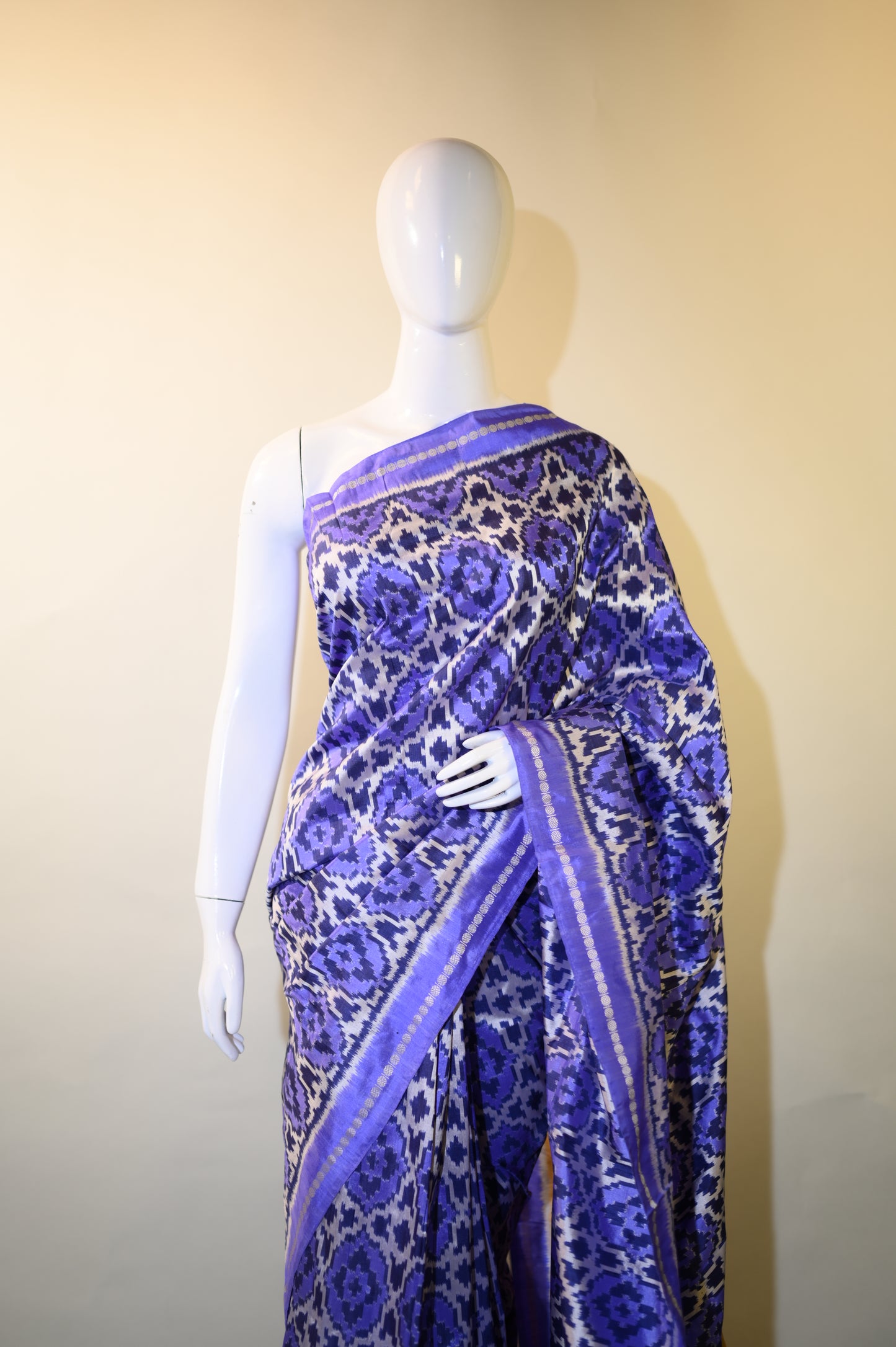 Iris Purple & Yellow Mulberry Silk Pochampally Ikat Saree