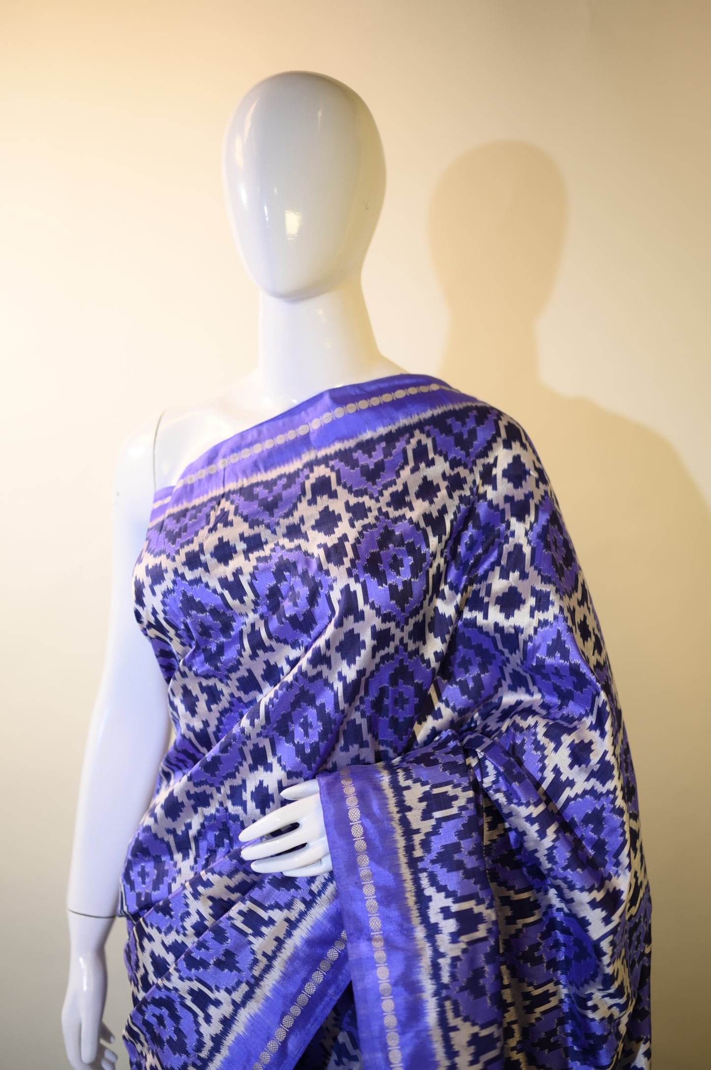 Iris Purple & Yellow Mulberry Silk Pochampally Ikat Saree