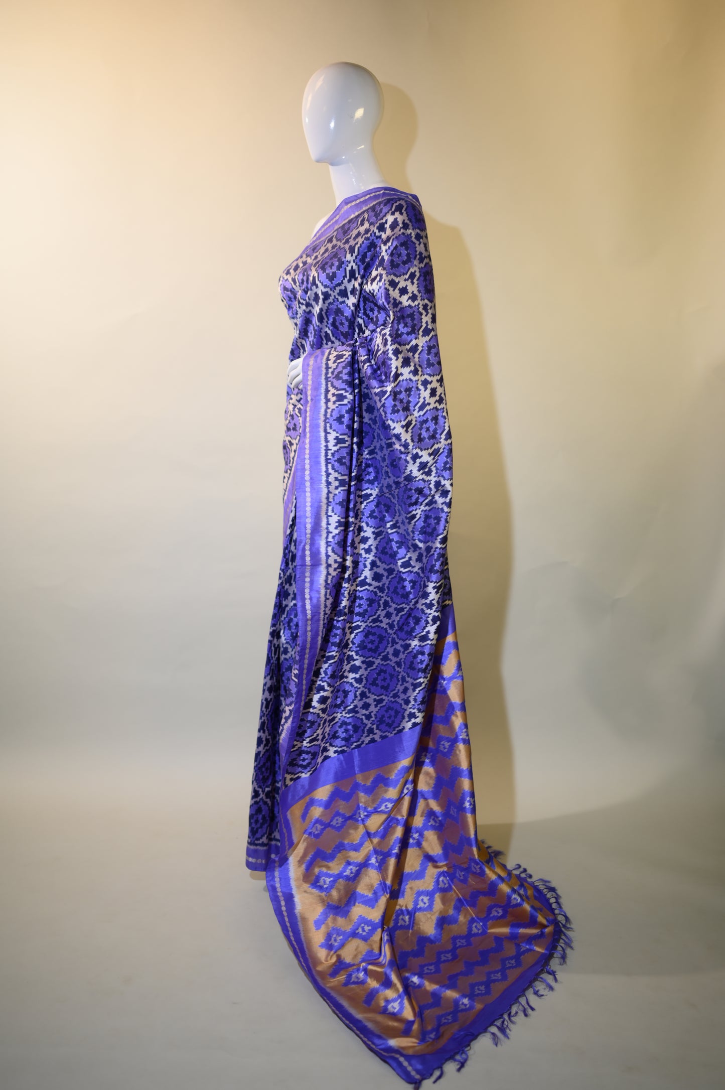 Iris Purple & Yellow Mulberry Silk Pochampally Ikat Saree