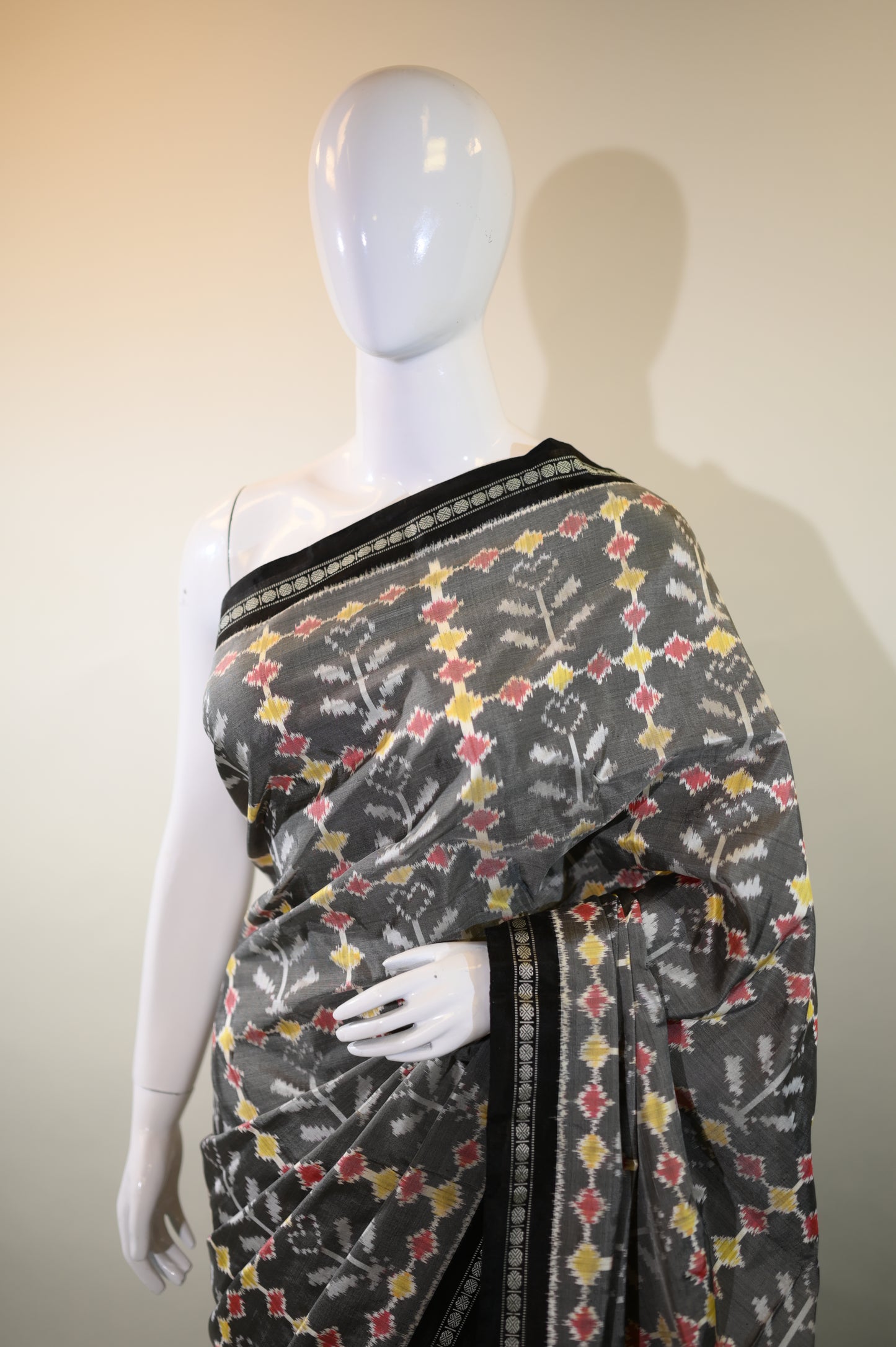 Grey  Mulberry Silk Pochampally Ikat Saree