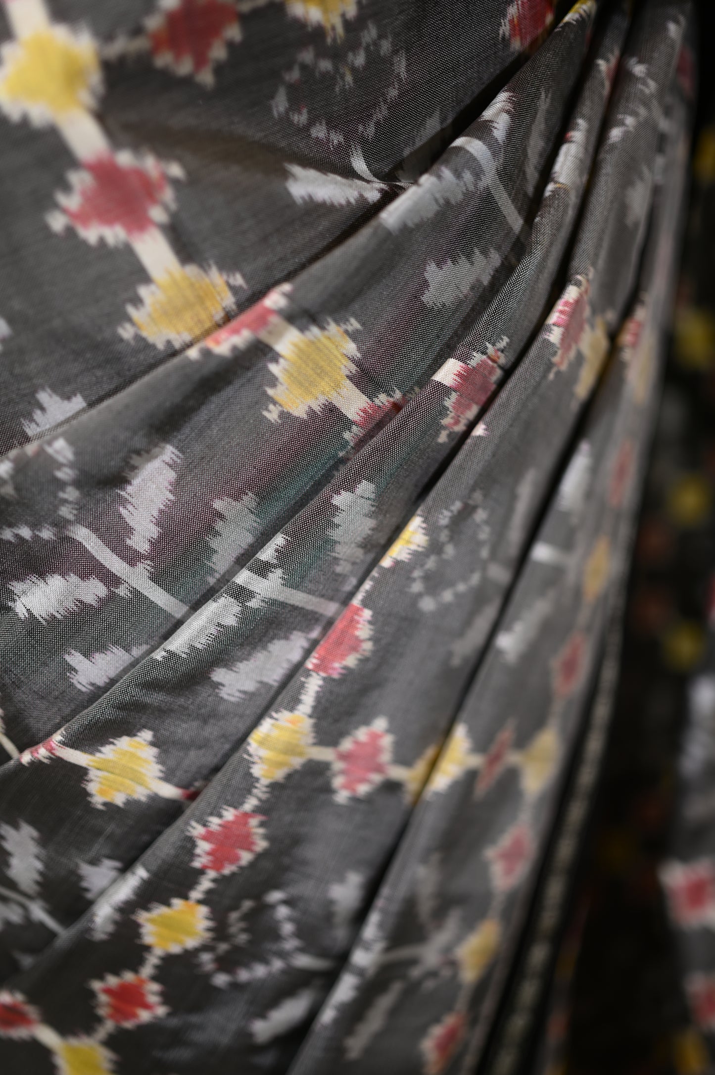 Grey  Mulberry Silk Pochampally Ikat Saree