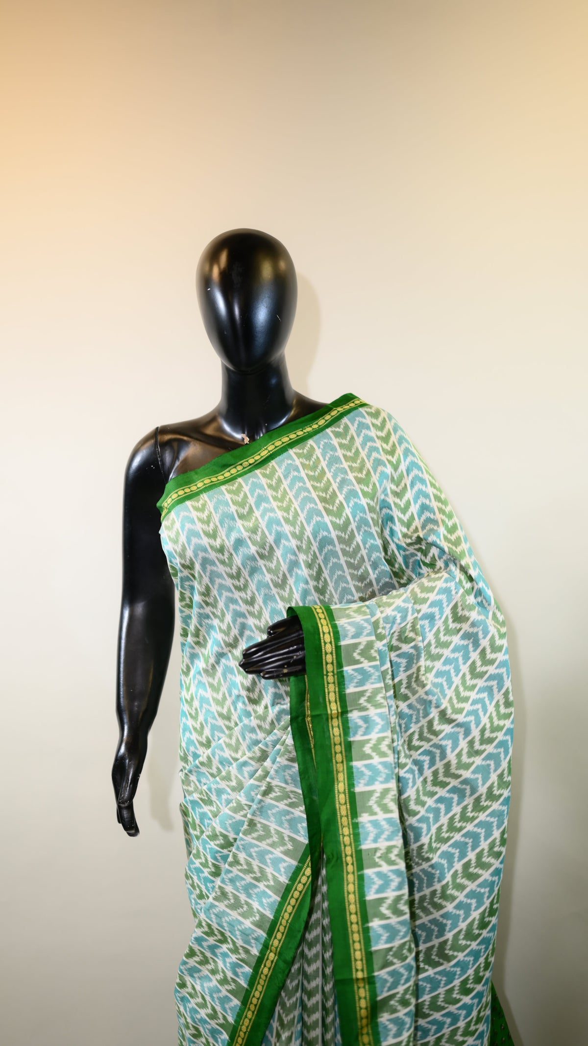 Sea Blue & Green Mulberry Silk Pochampally Ikat Saree