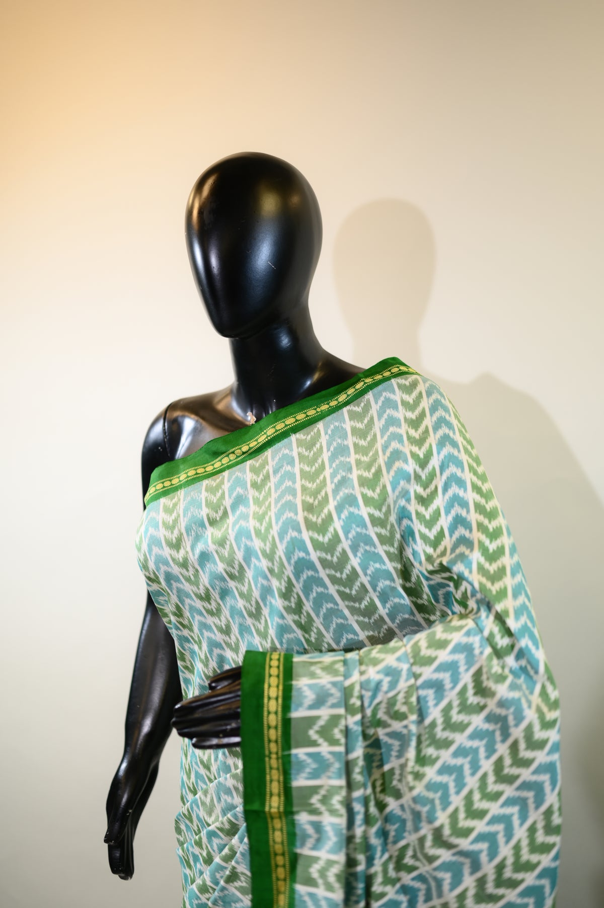 Sea Blue & Green Mulberry Silk Pochampally Ikat Saree