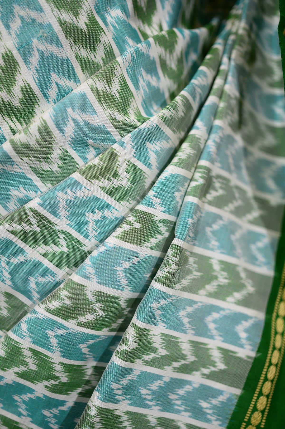 Sea Blue & Green Mulberry Silk Pochampally Ikat Saree