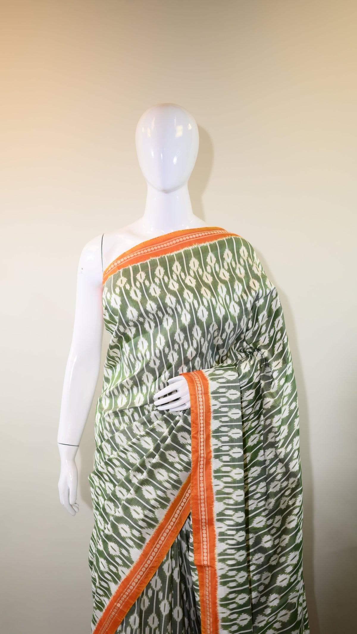 Sage Green & Dark Pink Mulberry Silk Pochampally Ikat Saree