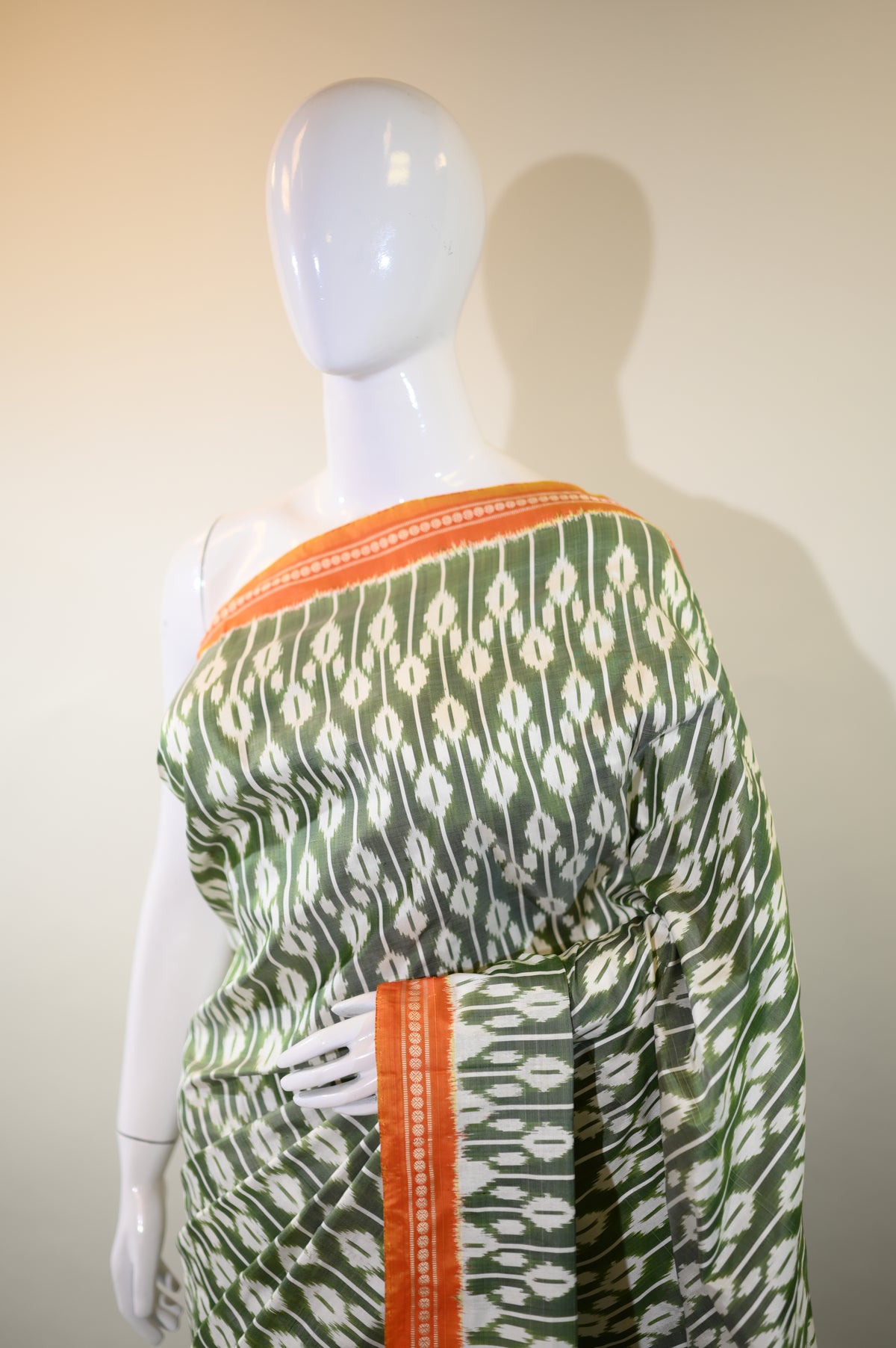 Sage Green & Dark Pink Mulberry Silk Pochampally Ikat Saree