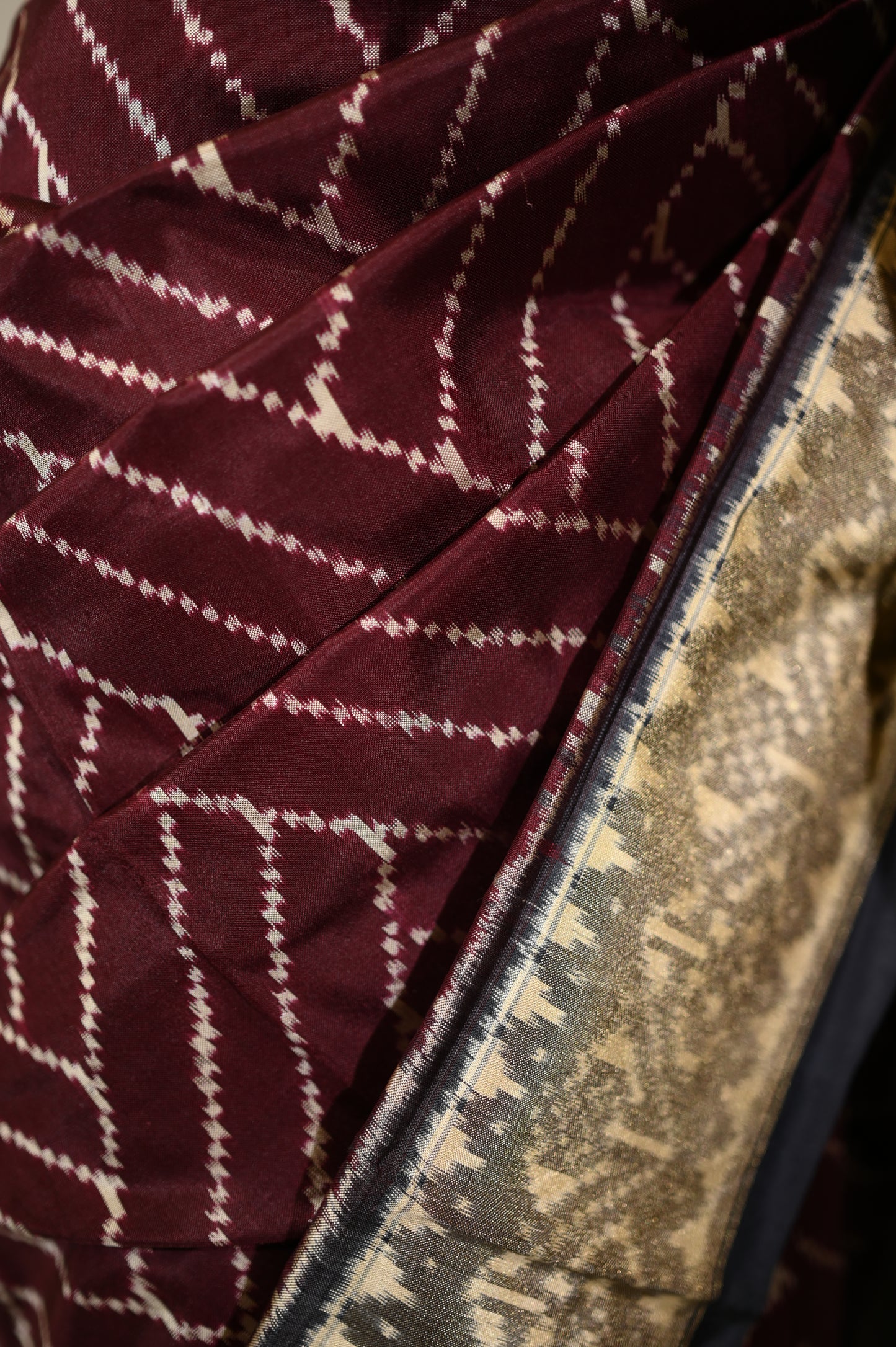 Dark Burgundy & Dark Grey Mulberry Silk Pochampally Ikat