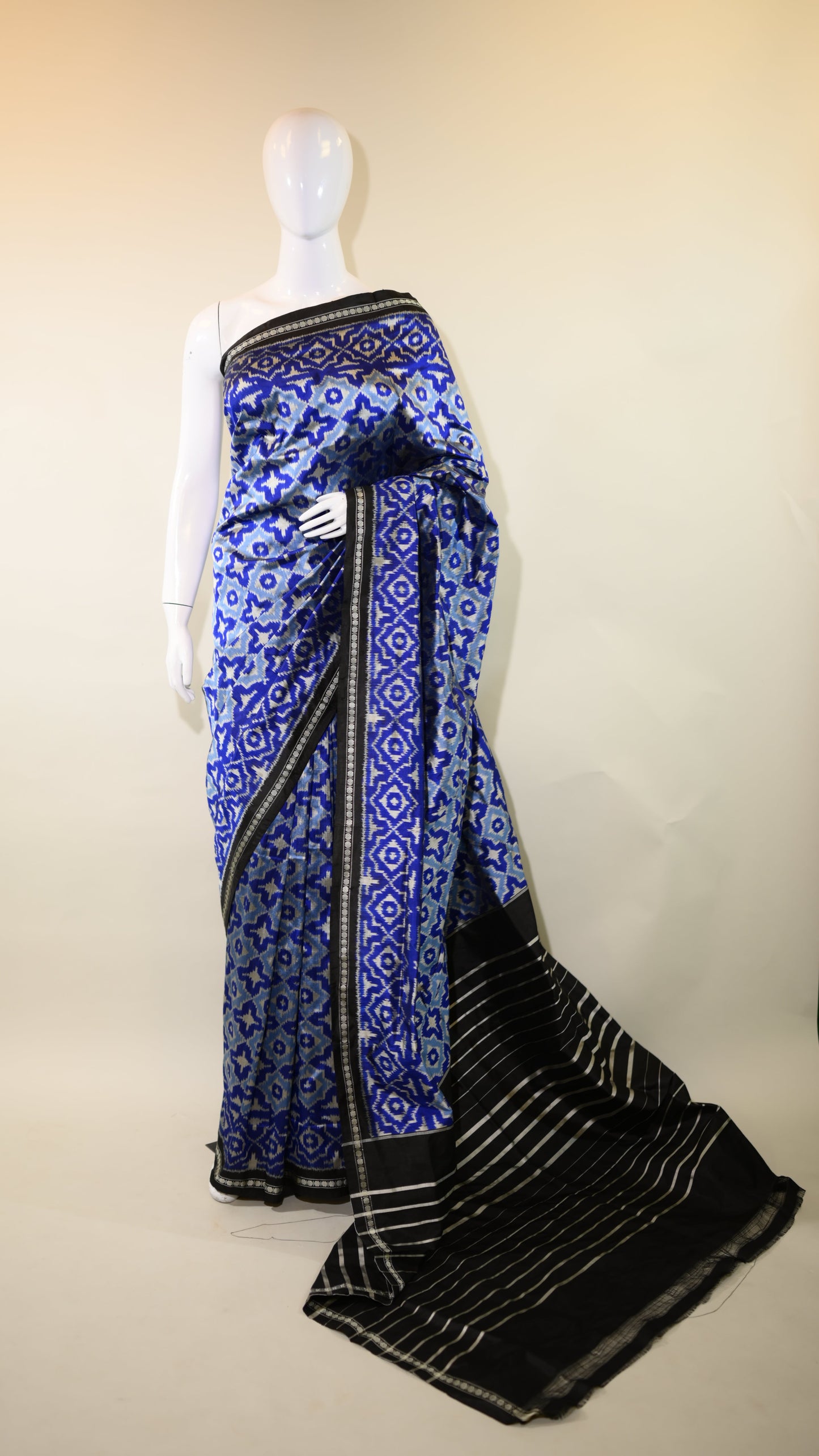 Sky Blue & Cobalt Blue Mulberry Silk Pochampally Silk Ikat Saree