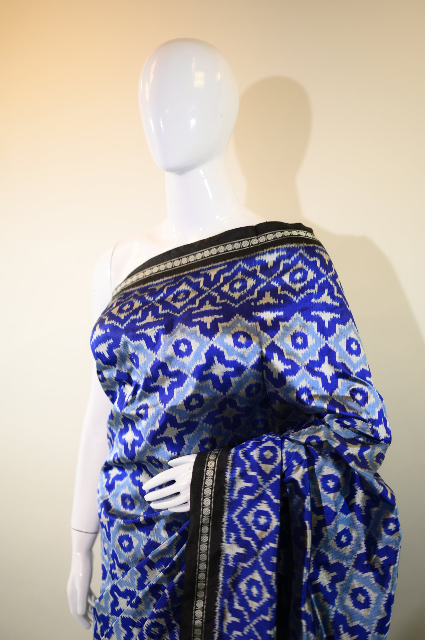 Sky Blue & Cobalt Blue Mulberry Silk Pochampally Silk Ikat Saree