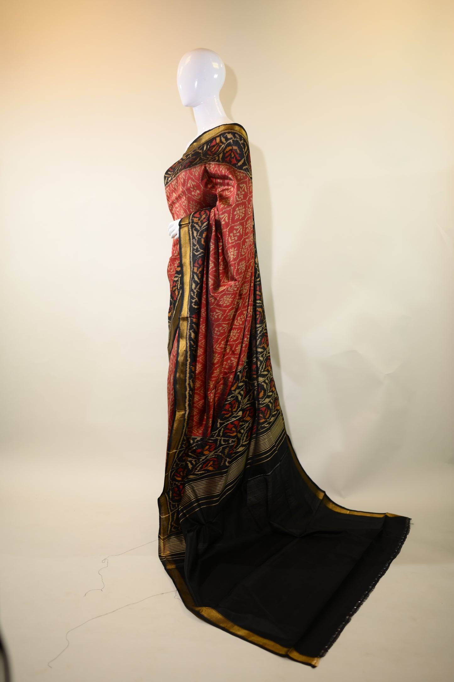 Maroon & Golden Mulberry Silk Patola Ikat Saree