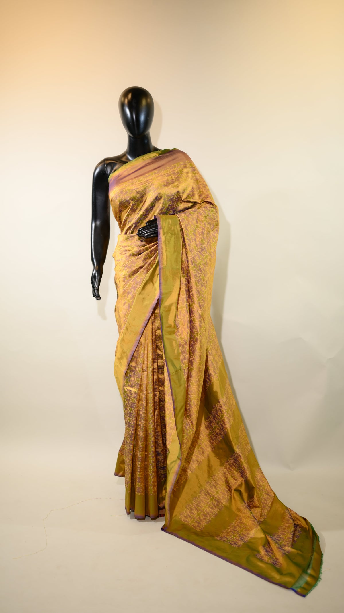 Dual Tone Yellow & Purple Mulberry Silk Patola Ikat Saree
