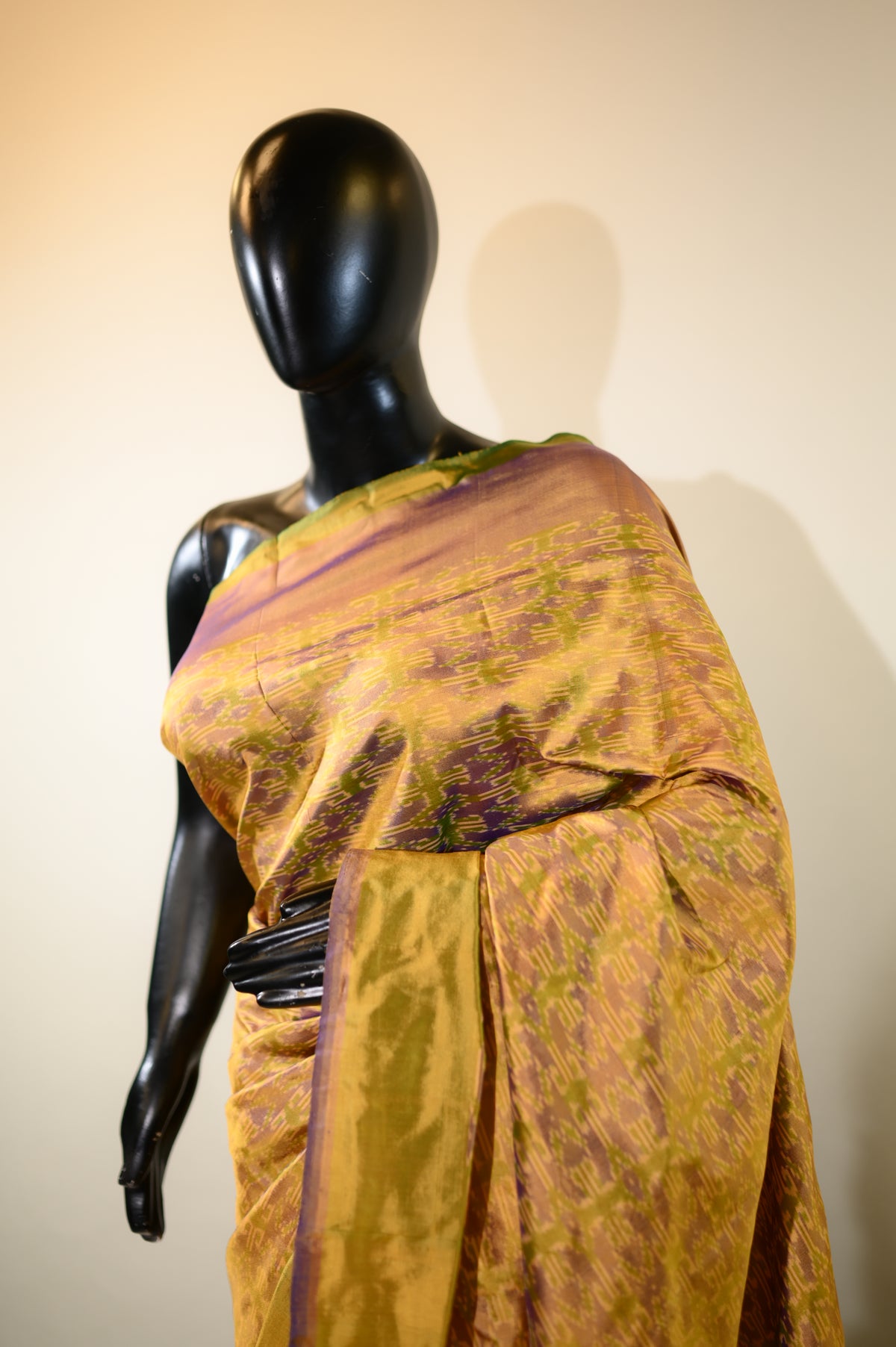 Dual Tone Yellow & Purple Mulberry Silk Patola Ikat Saree