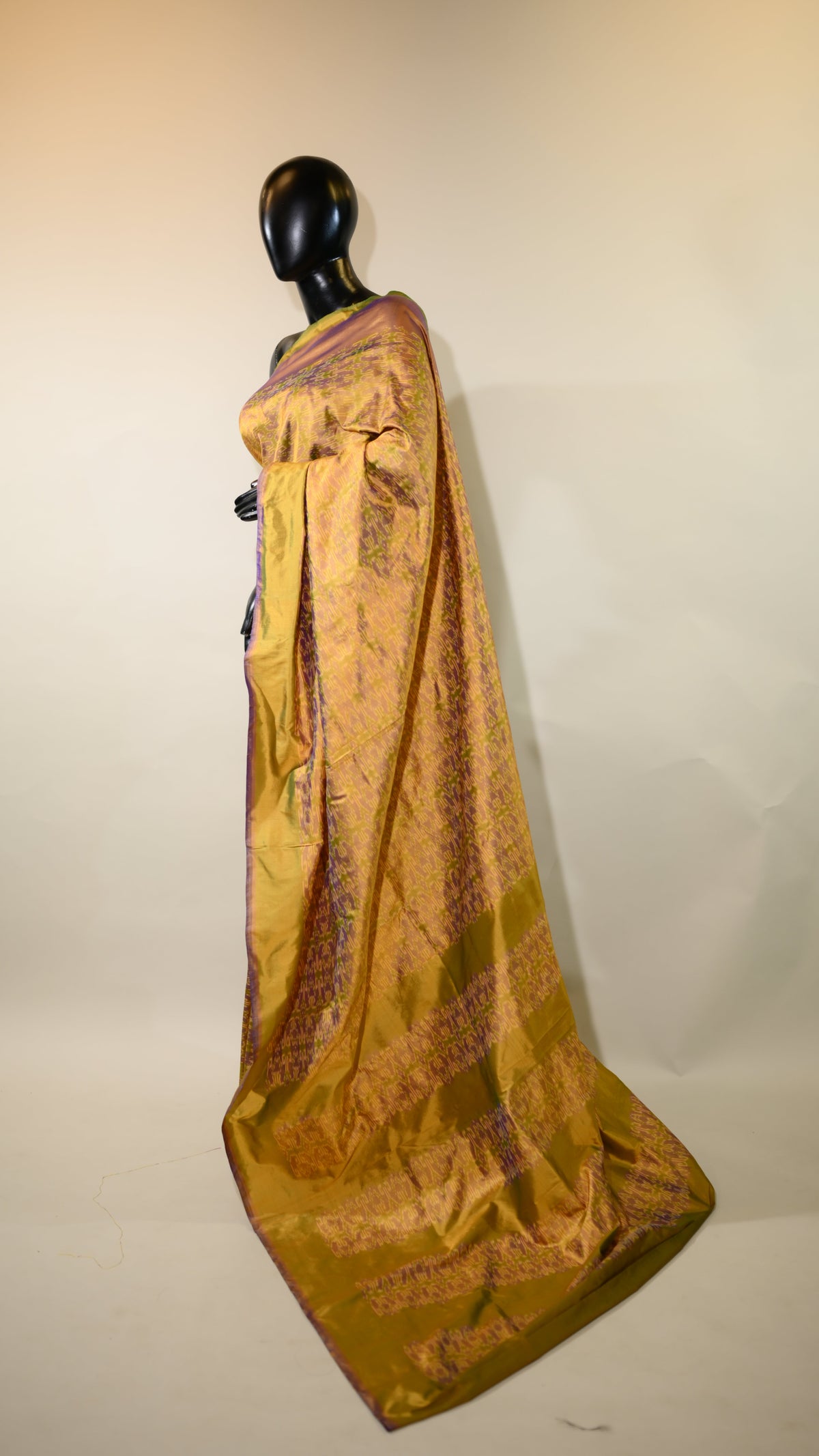 Dual Tone Yellow & Purple Mulberry Silk Patola Ikat Saree