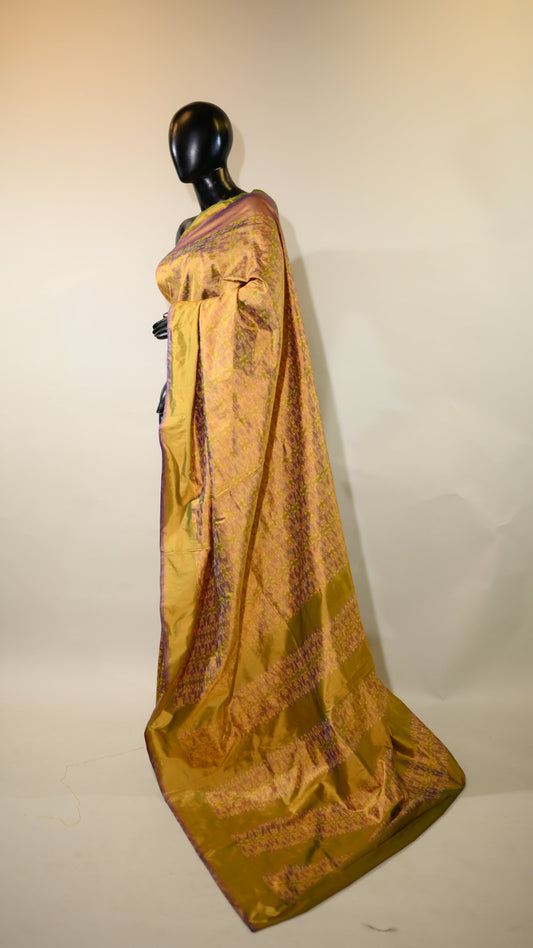 Dual Tone Yellow & Purple Mulberry Silk Patola Ikat Saree