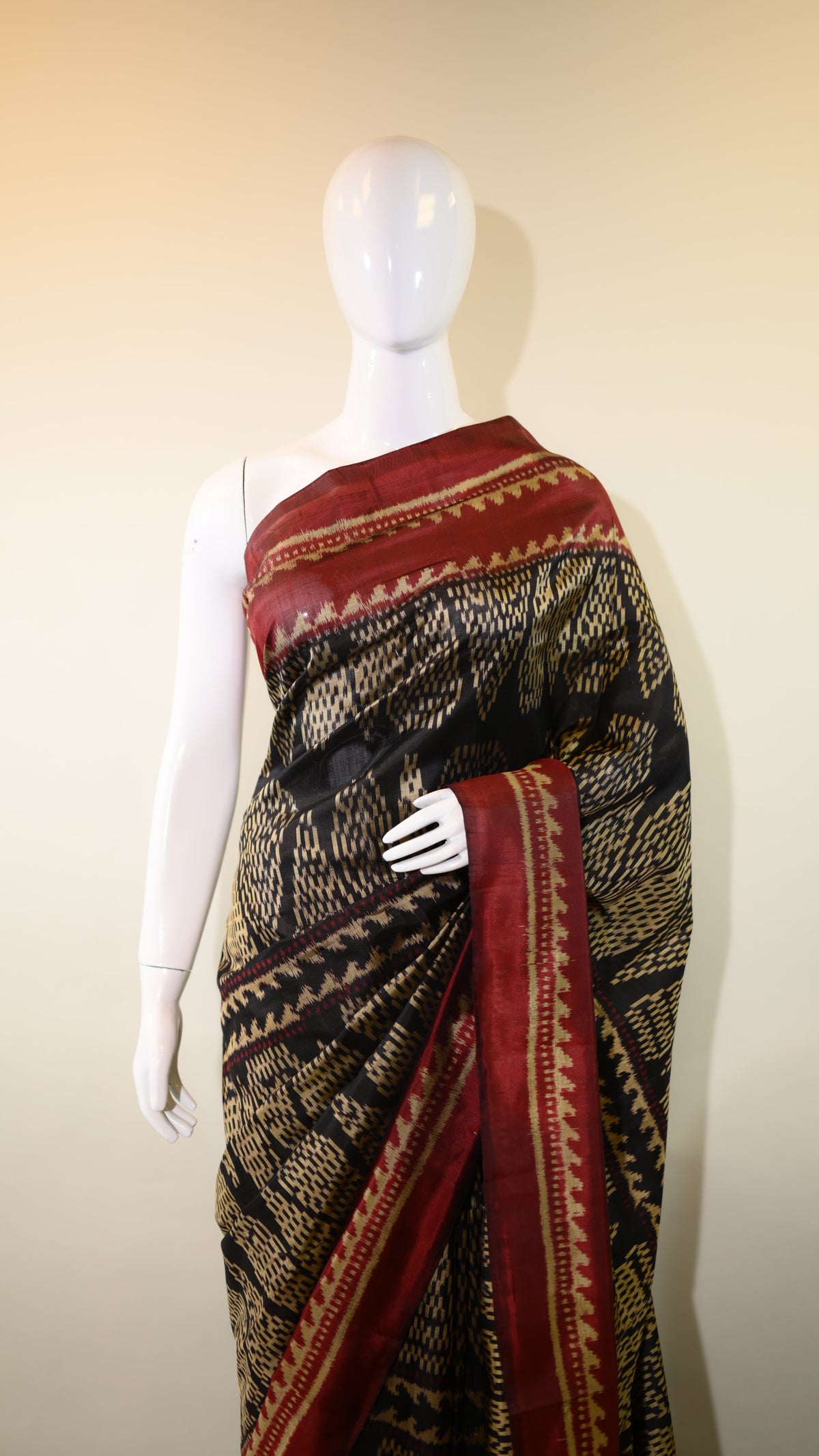 Poonam Bhagat Black & Maroon Mulberry Silk Gujarat Ikat Saree