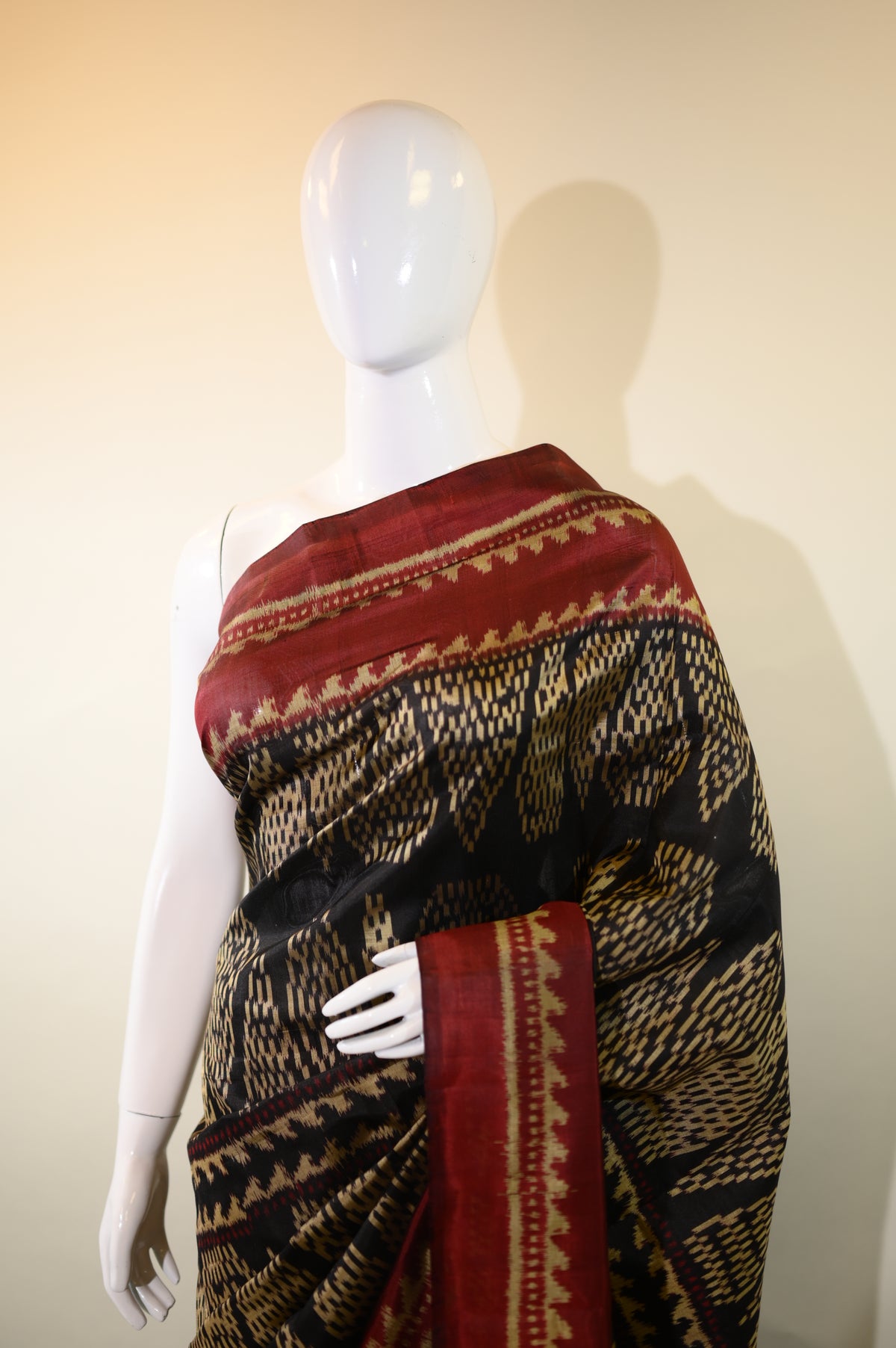 Poonam Bhagat Black & Maroon Mulberry Silk Gujarat Ikat Saree