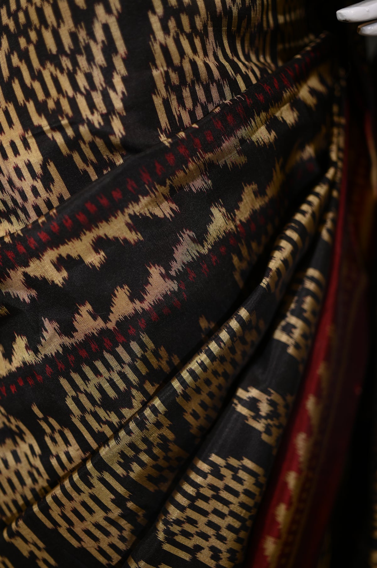 Poonam Bhagat Black & Maroon Mulberry Silk Gujarat Ikat Saree