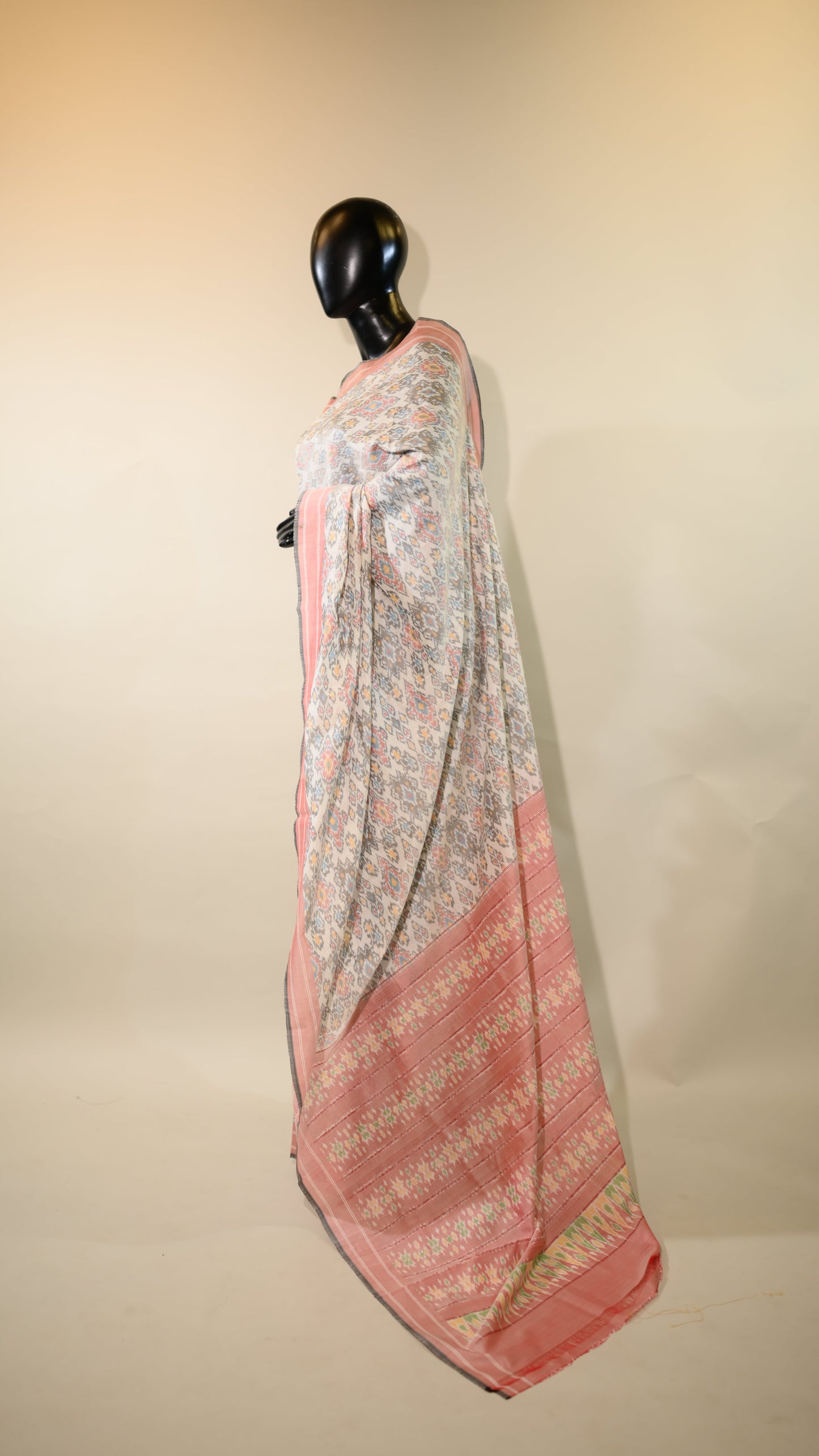 White & Red Mulberry Silk Patola Ikat Saree