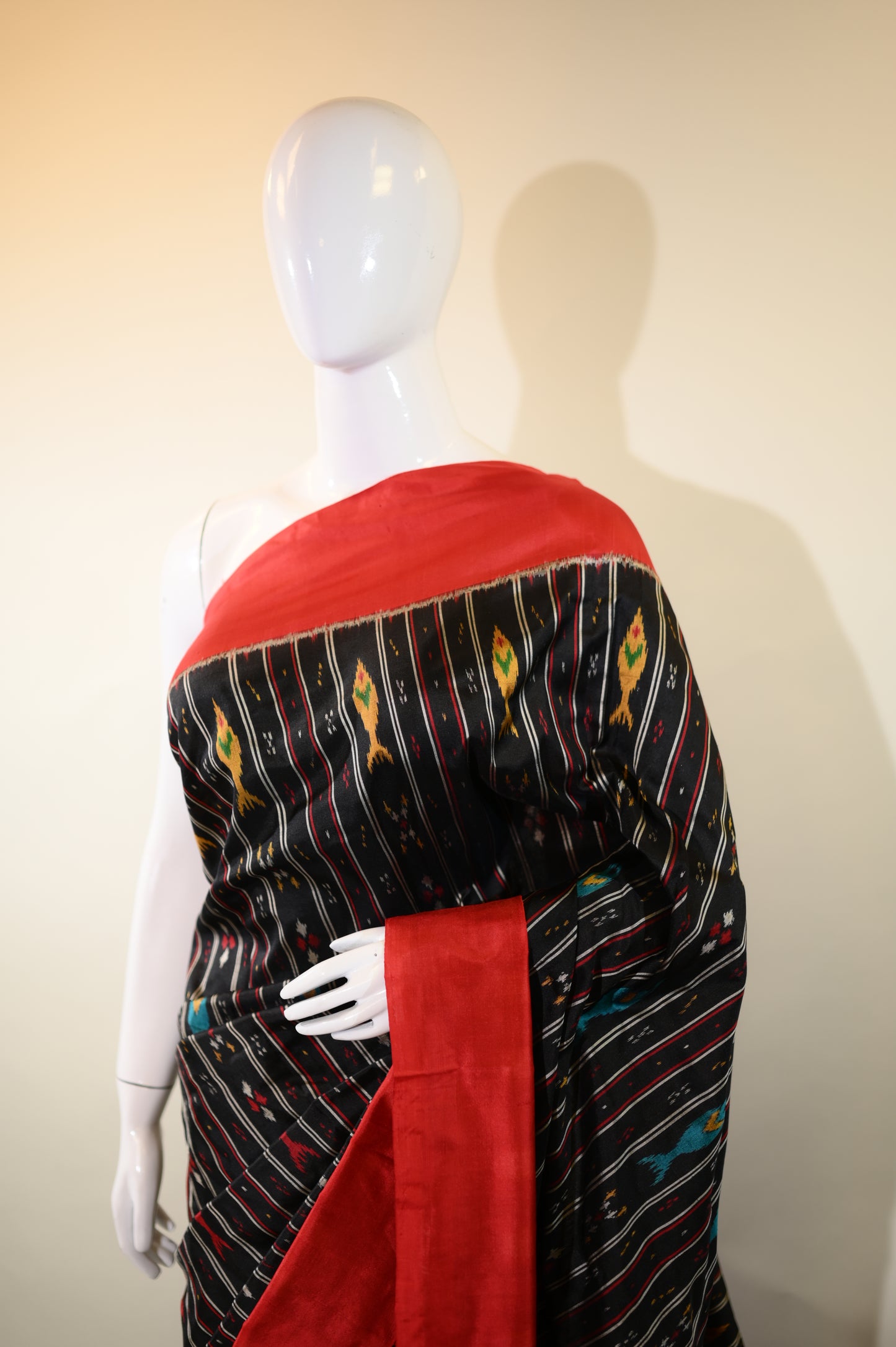 Red & Black Mulberry Silk Odisha Double Warp Ikat Saree