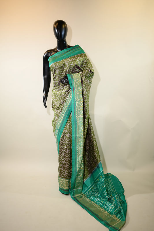 Sage Green & Peacock Green Mulberry Silk Patola Ikat Saree