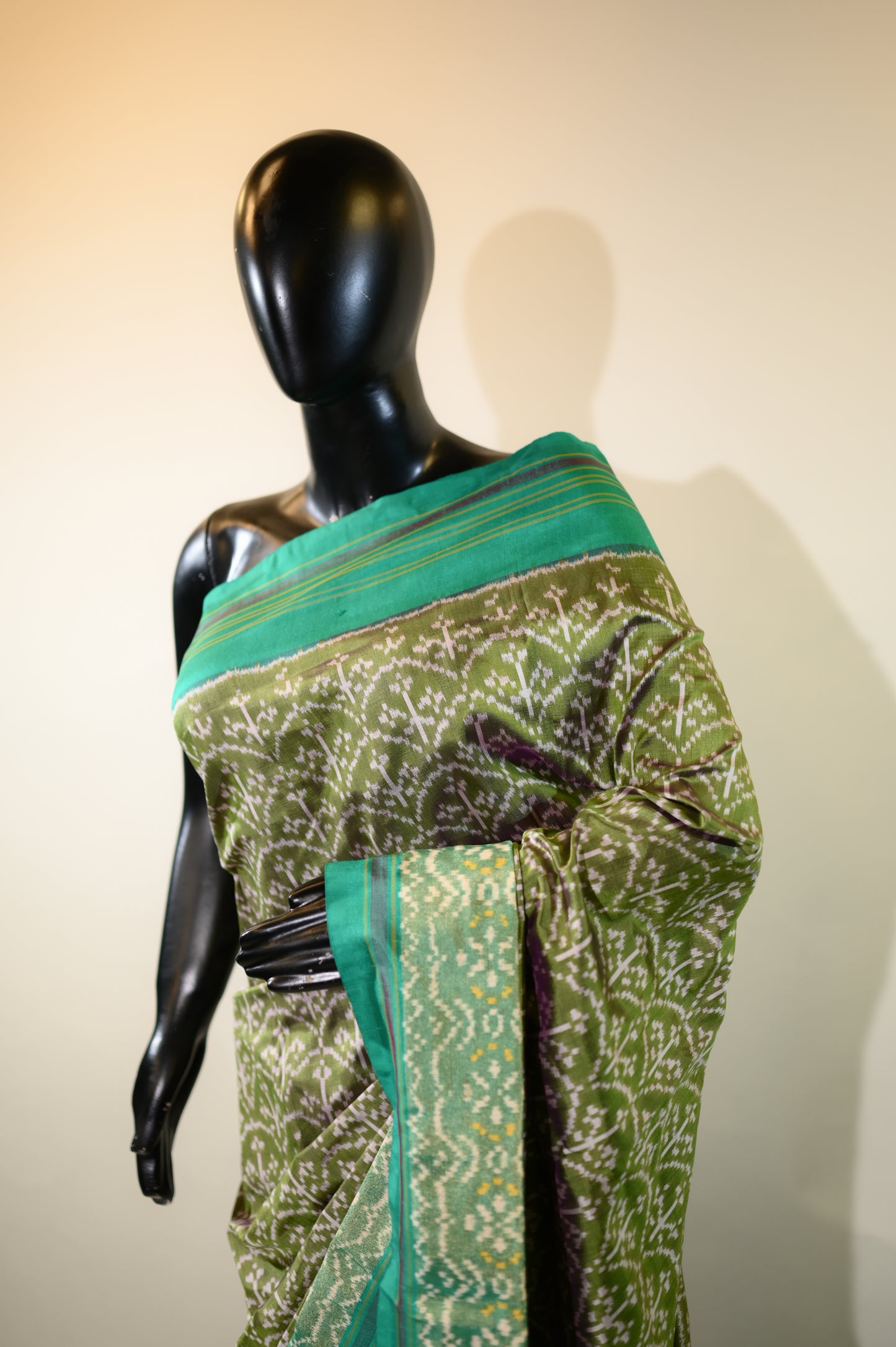 Sage Green & Peacock Green Mulberry Silk Patola Ikat Saree