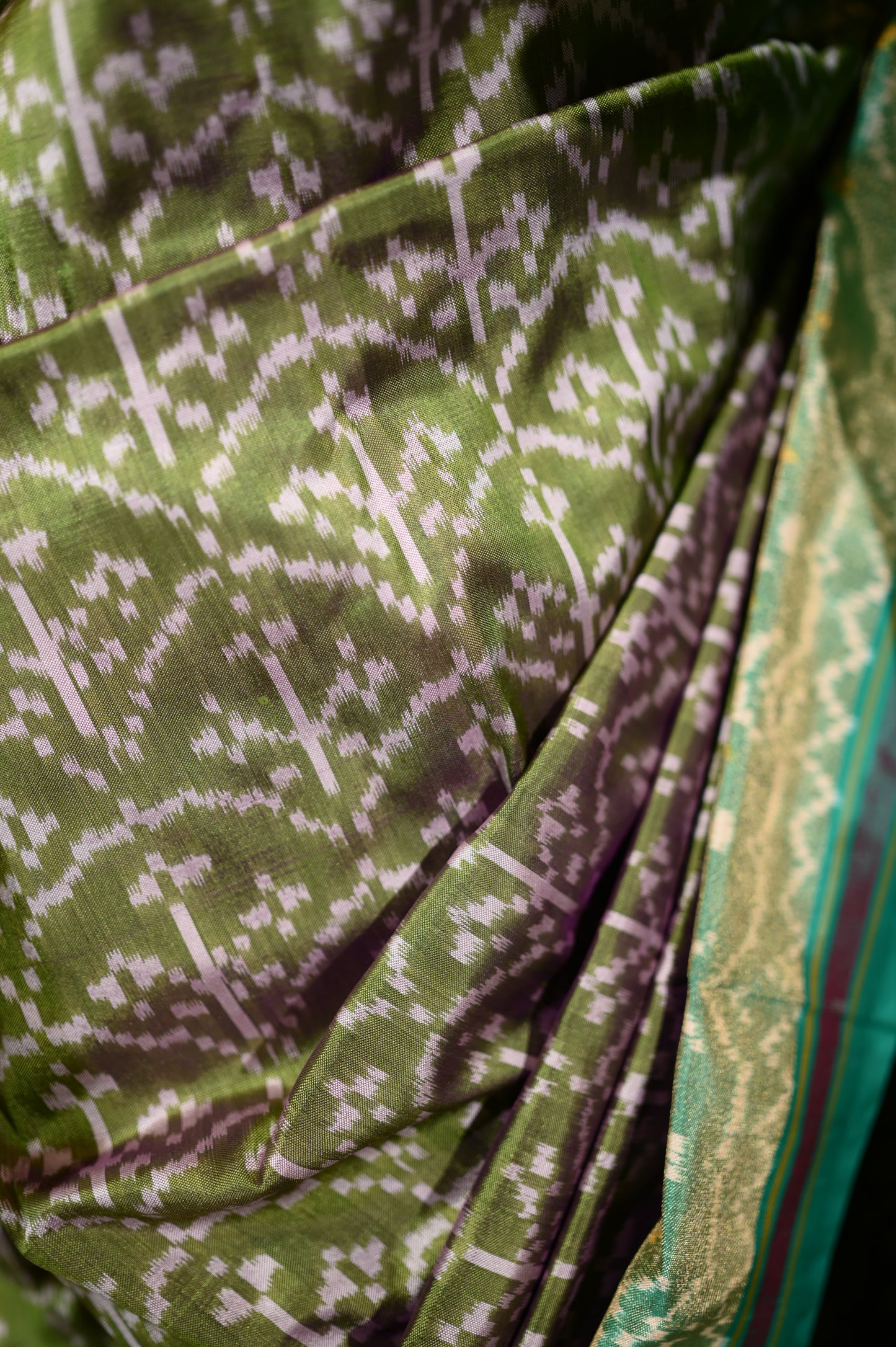 Sage Green & Peacock Green Mulberry Silk Patola Ikat Saree