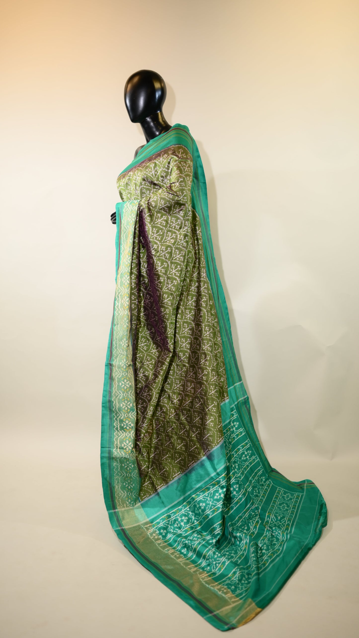 Sage Green & Peacock Green Mulberry Silk Patola Ikat Saree