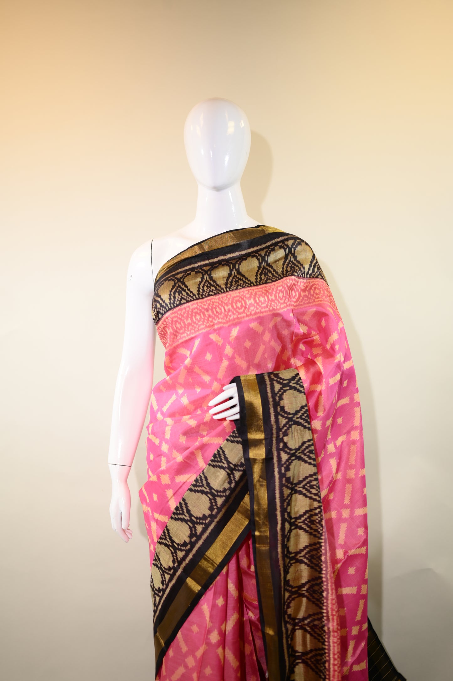 Lotus Pink Mulberry Silk Patola Ikat Saree