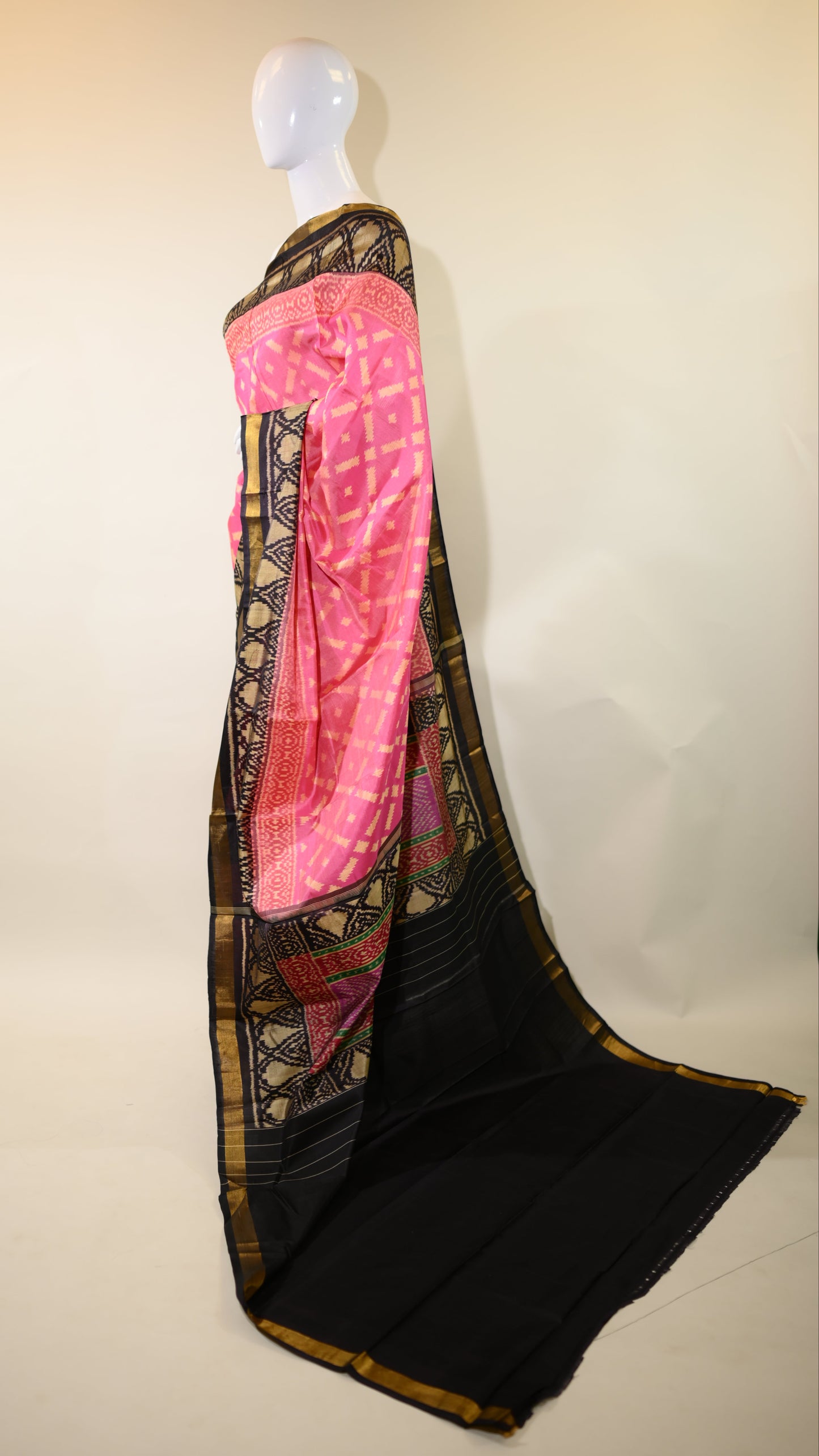 Lotus Pink Mulberry Silk Patola Ikat Saree