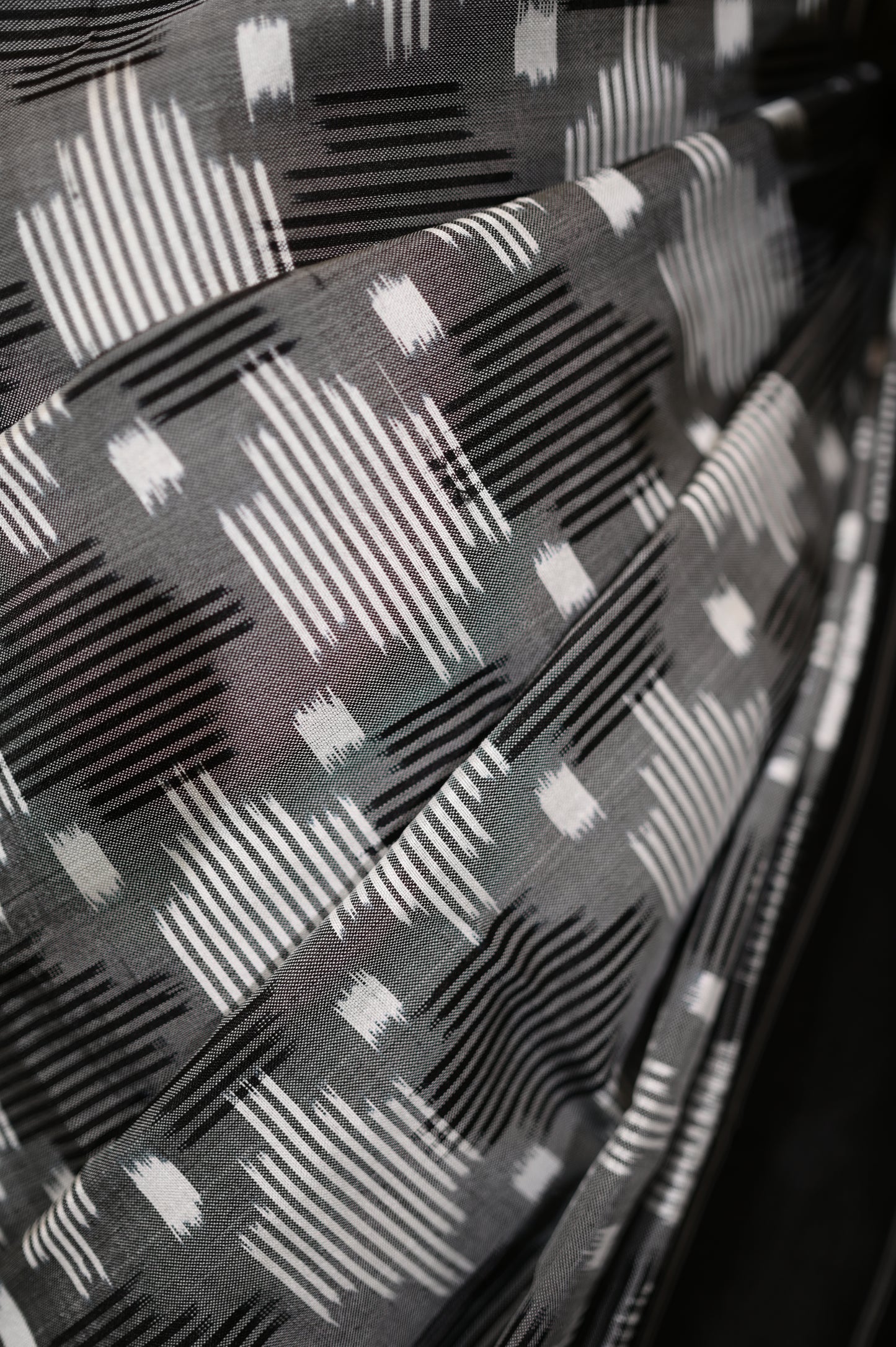 Grey & Black Mulberry Silk Pochampally Double Warp Ikat Saree