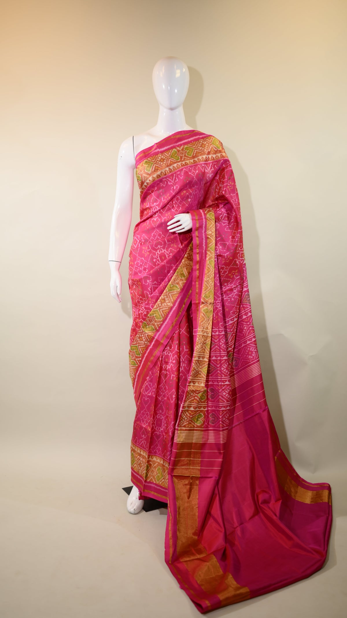 Pink with Jari Mulberry Silk Patola Ikat Saree