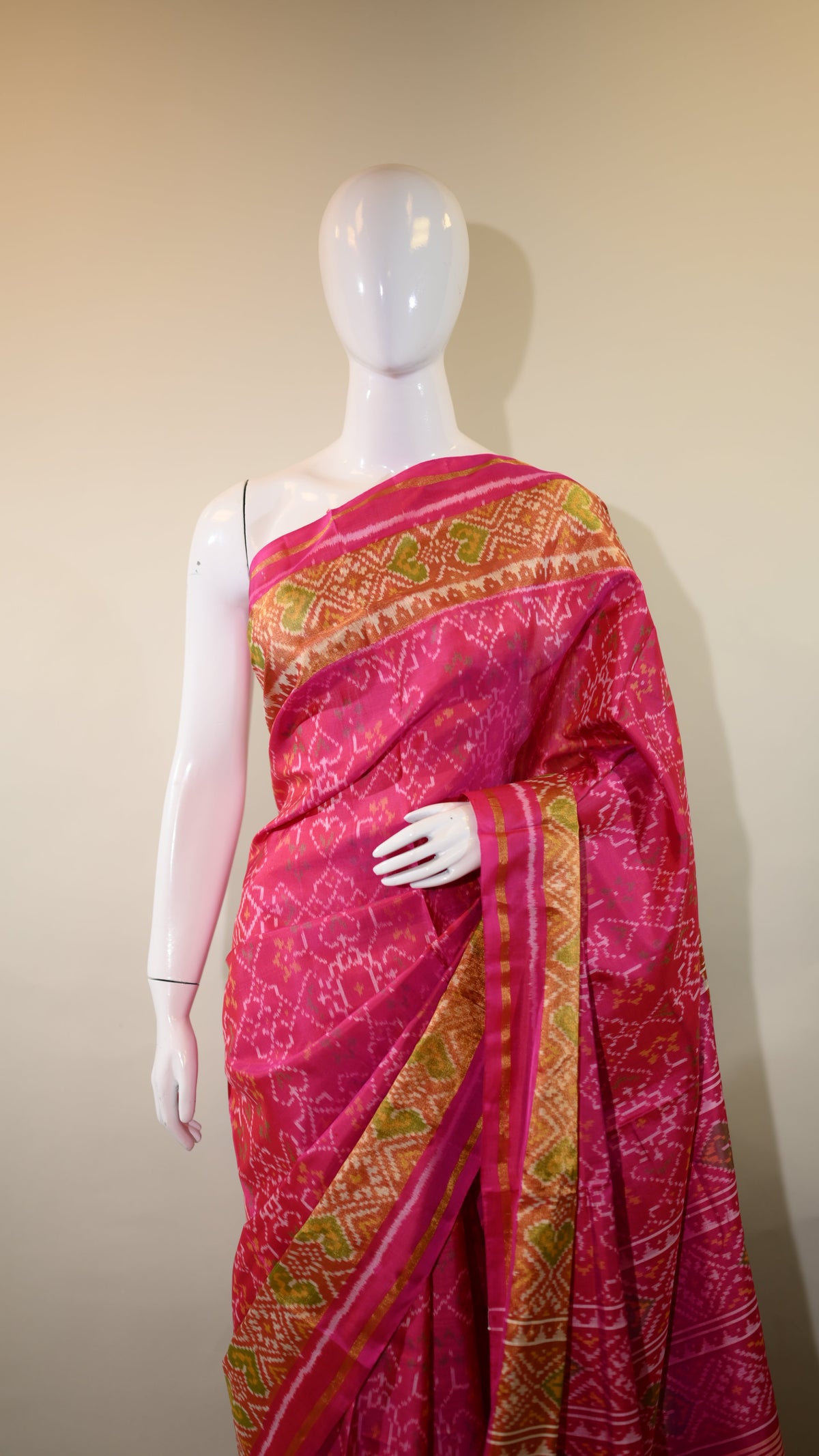 Pink with Jari Mulberry Silk Patola Ikat Saree