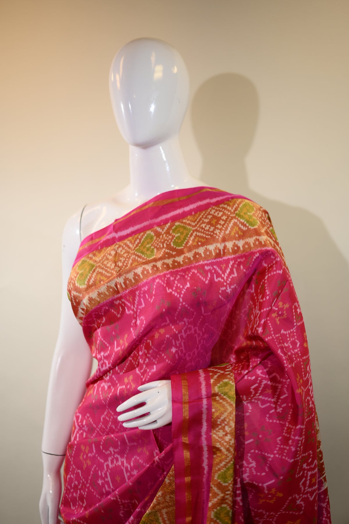 Pink with Jari Mulberry Silk Patola Ikat Saree