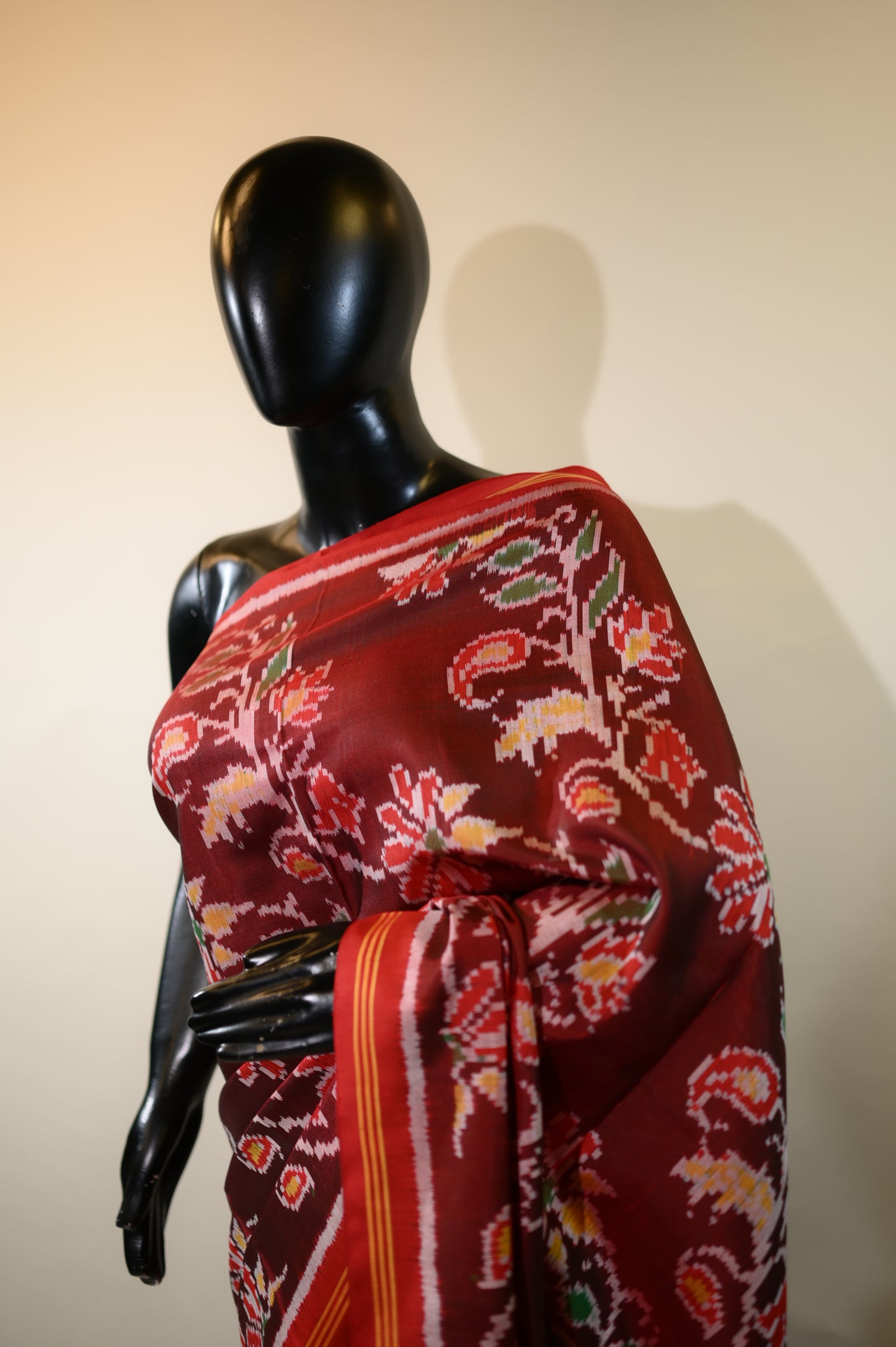 Maroon & red Mulberry Silk Patola Ikat Saree