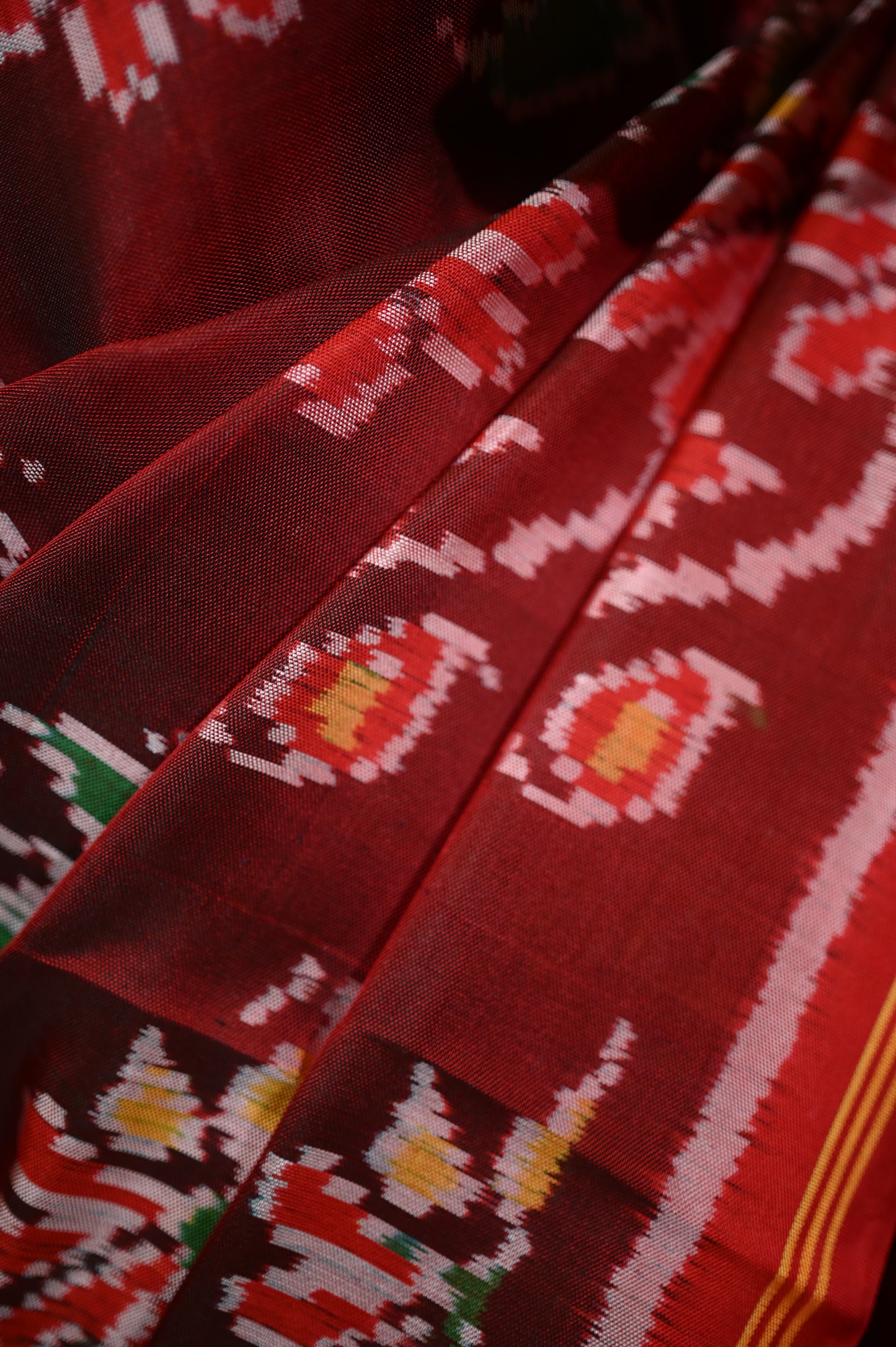 Maroon & red Mulberry Silk Patola Ikat Saree