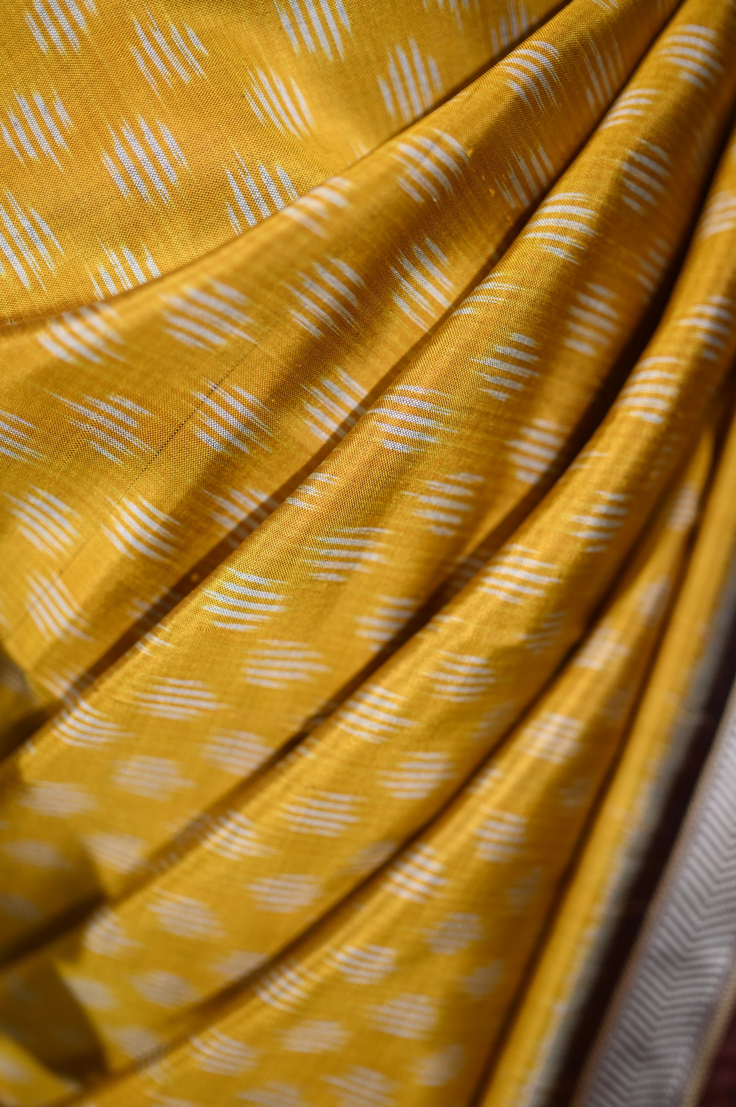Dark Yellow & Brown Mulberry Silk Odisha Ikat Saree