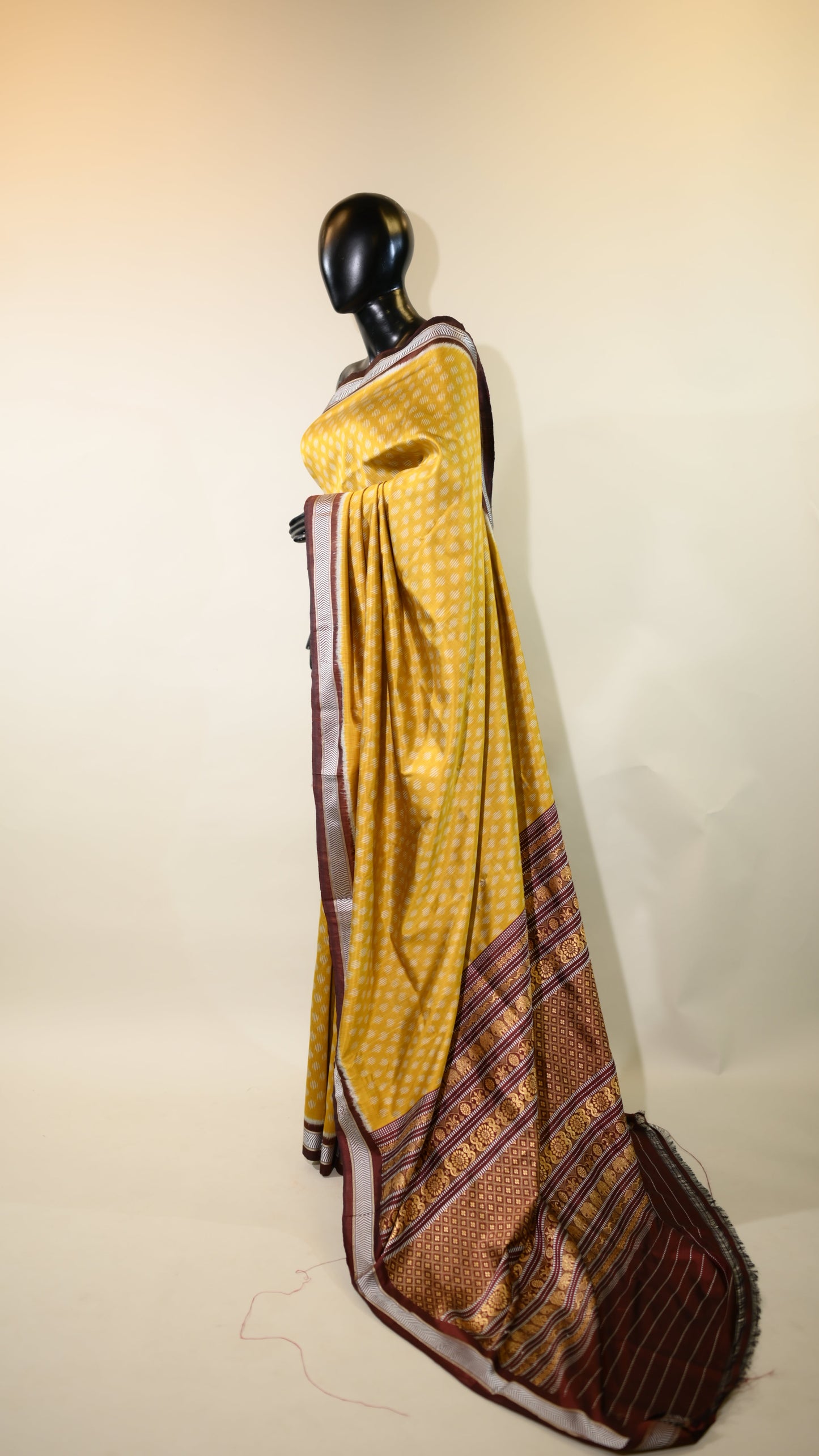 Dark Yellow & Brown Mulberry Silk Odisha Ikat Saree