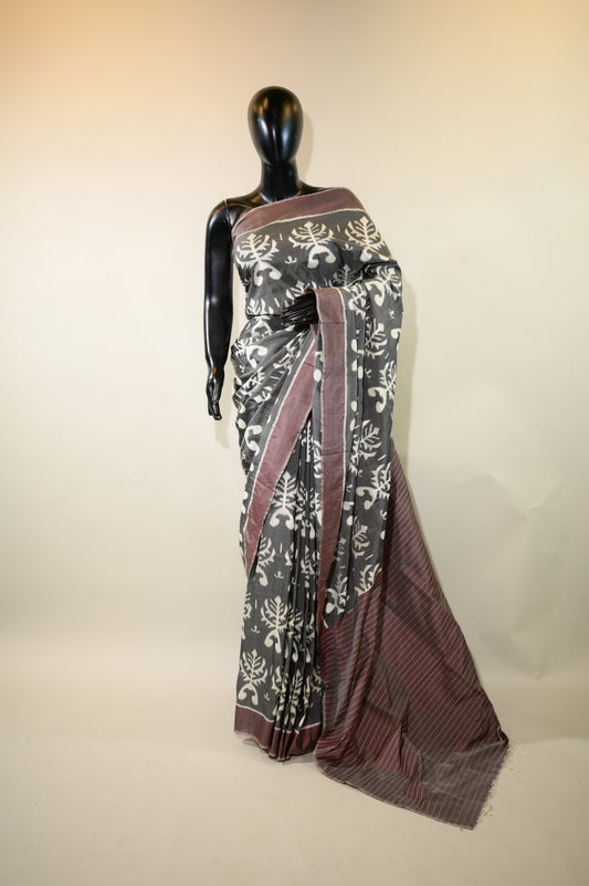 Greyish Purple Mulberry Silk  Odisha Ikat Sarees