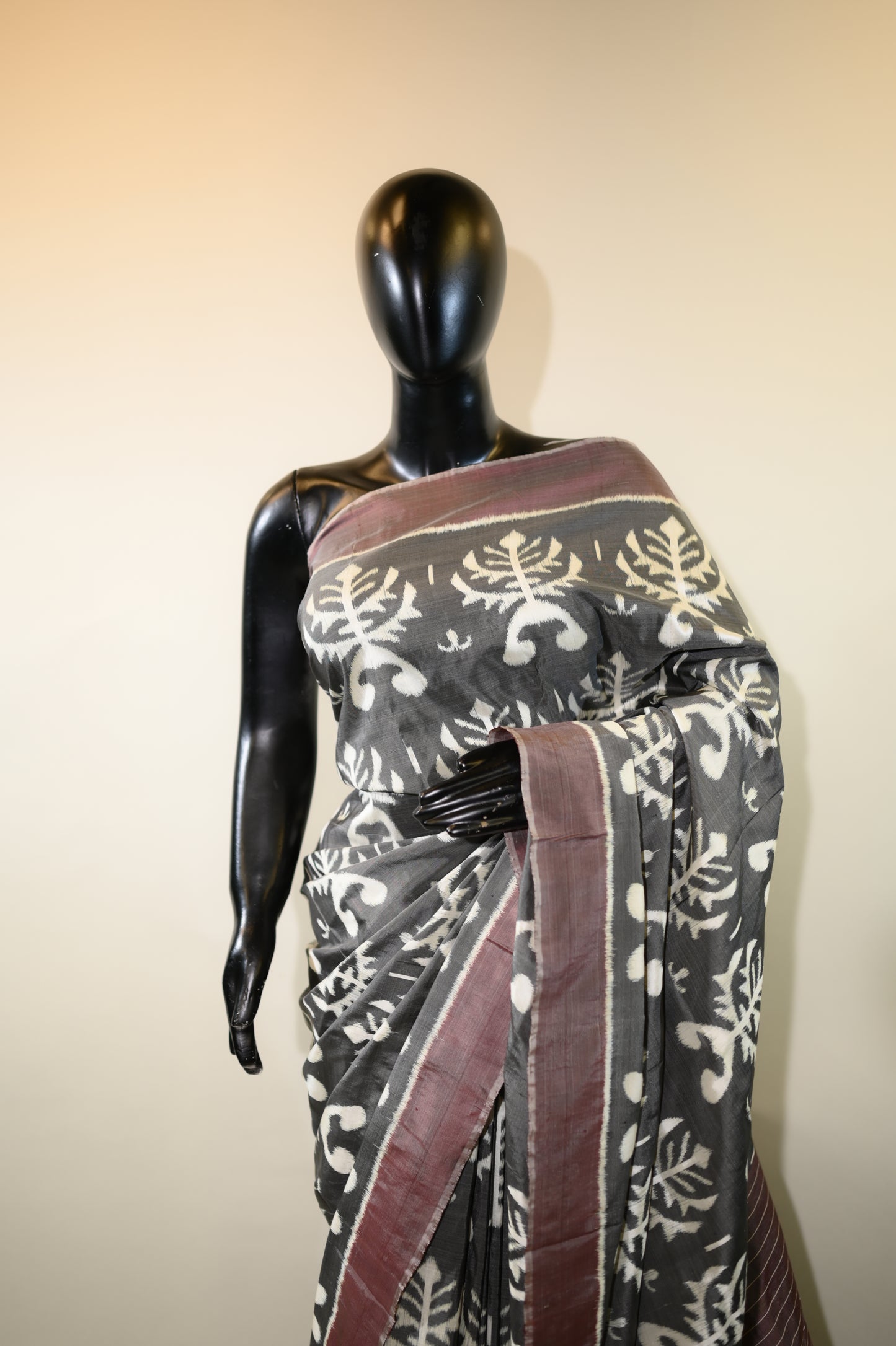 Greyish Purple Mulberry Silk  Odisha Ikat Sarees