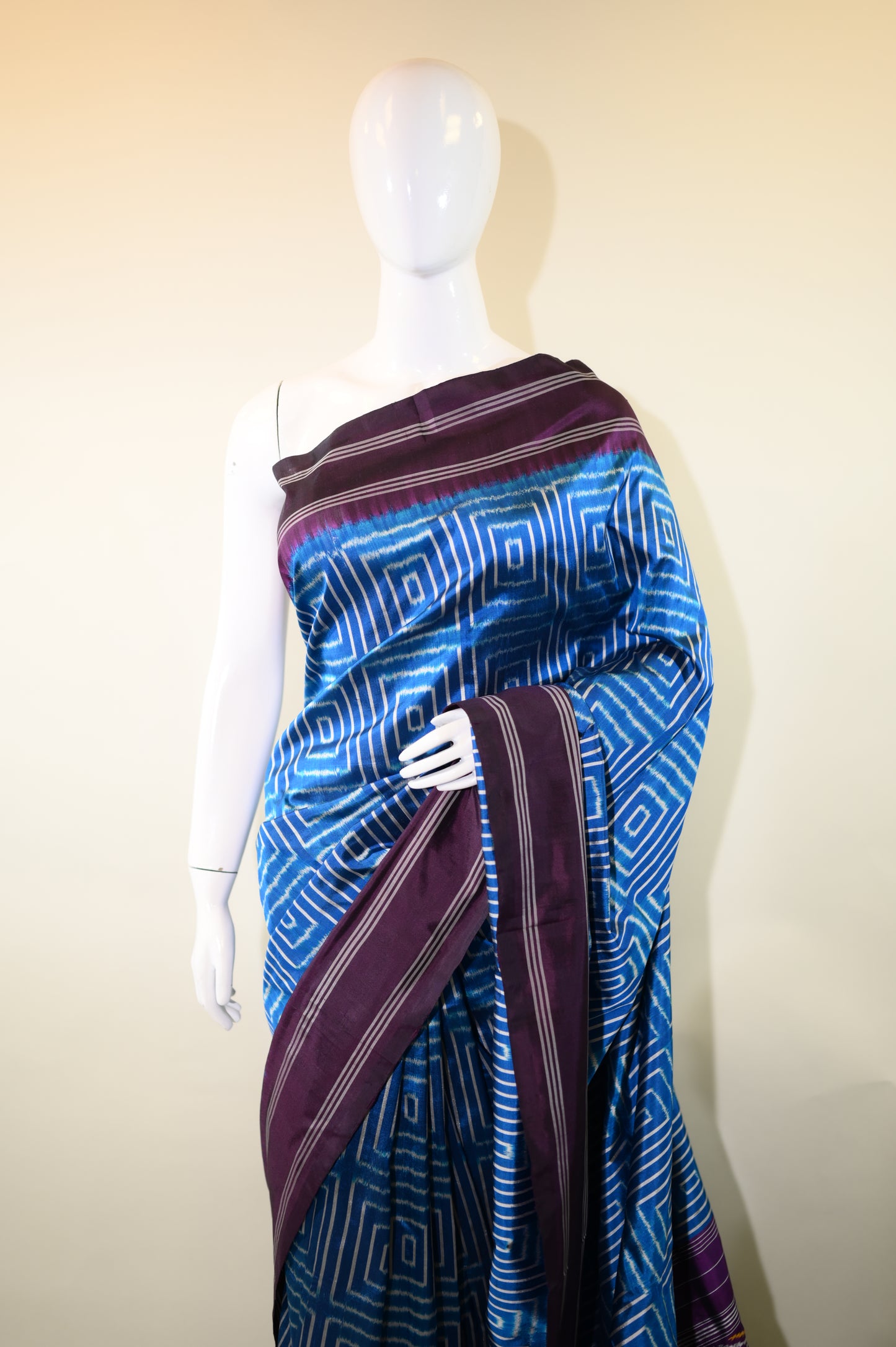 Electric Blue & Indigo Mulberry Silk Pochampally Ikat Saree