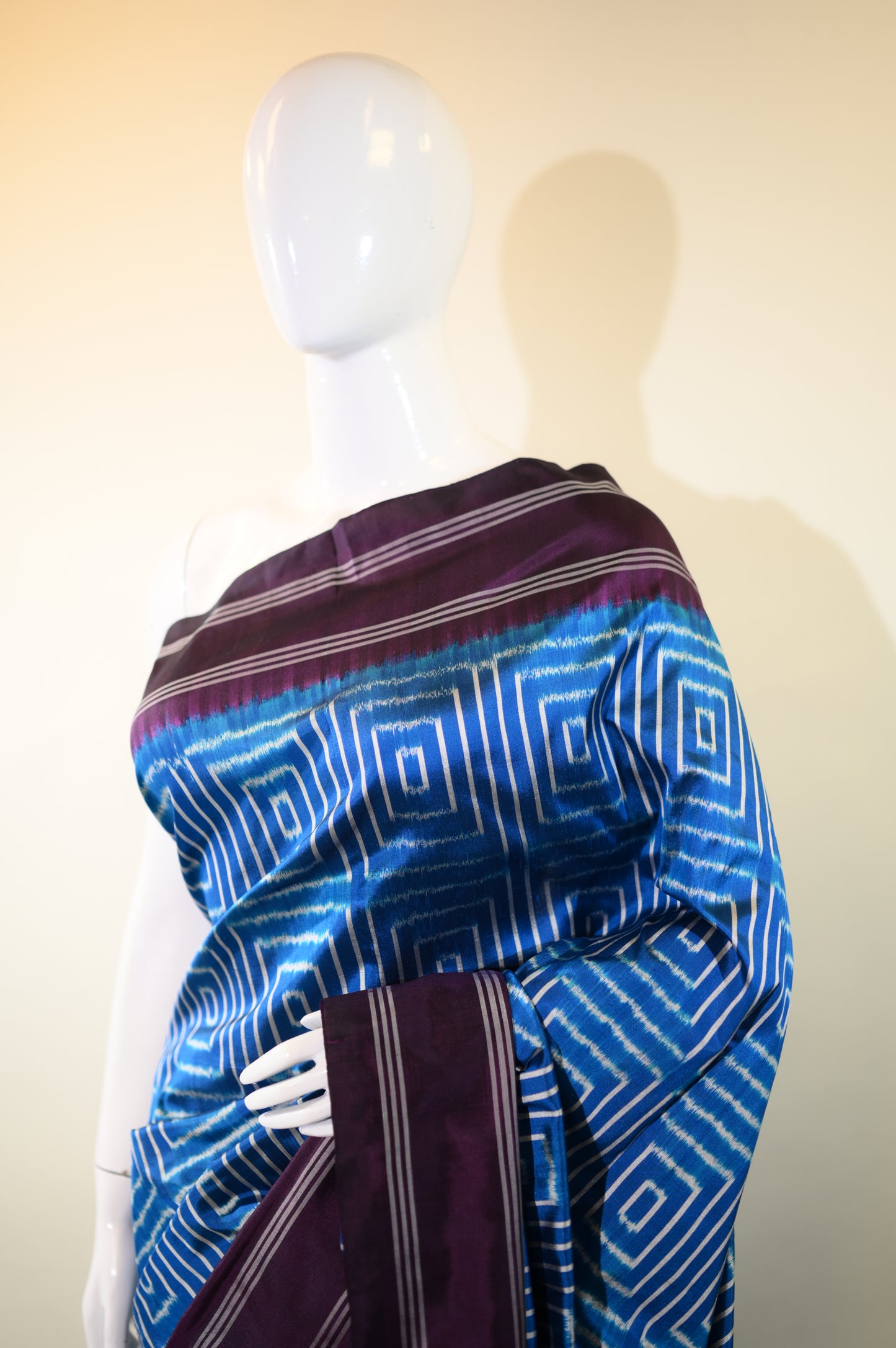 Electric Blue & Indigo Mulberry Silk Pochampally Ikat Saree